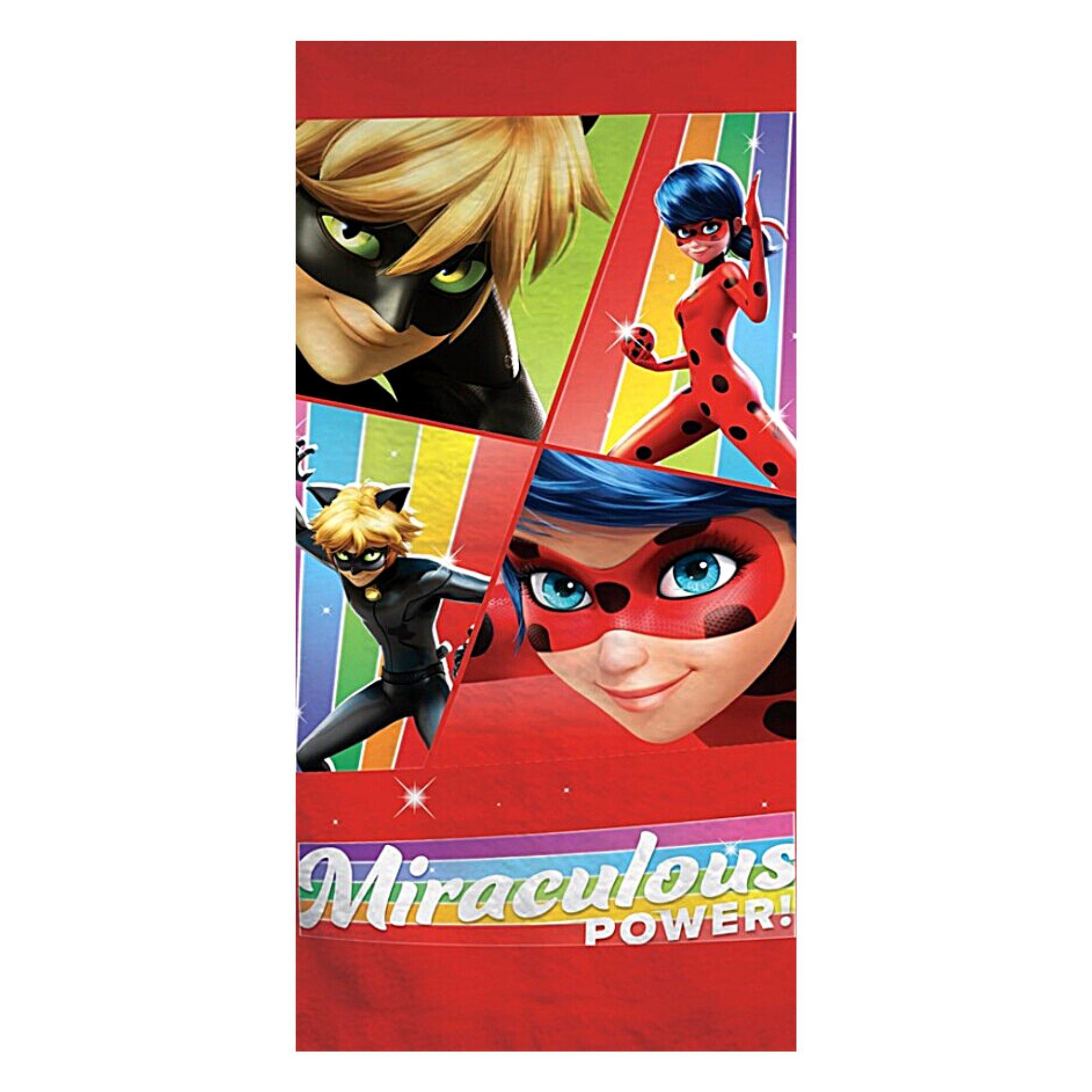 Miraculous - Ladybug Badetuch Ladybug & Cat Noir, Mikrofaser, Strandtuch 70 x 140 cm schnelltrocknend