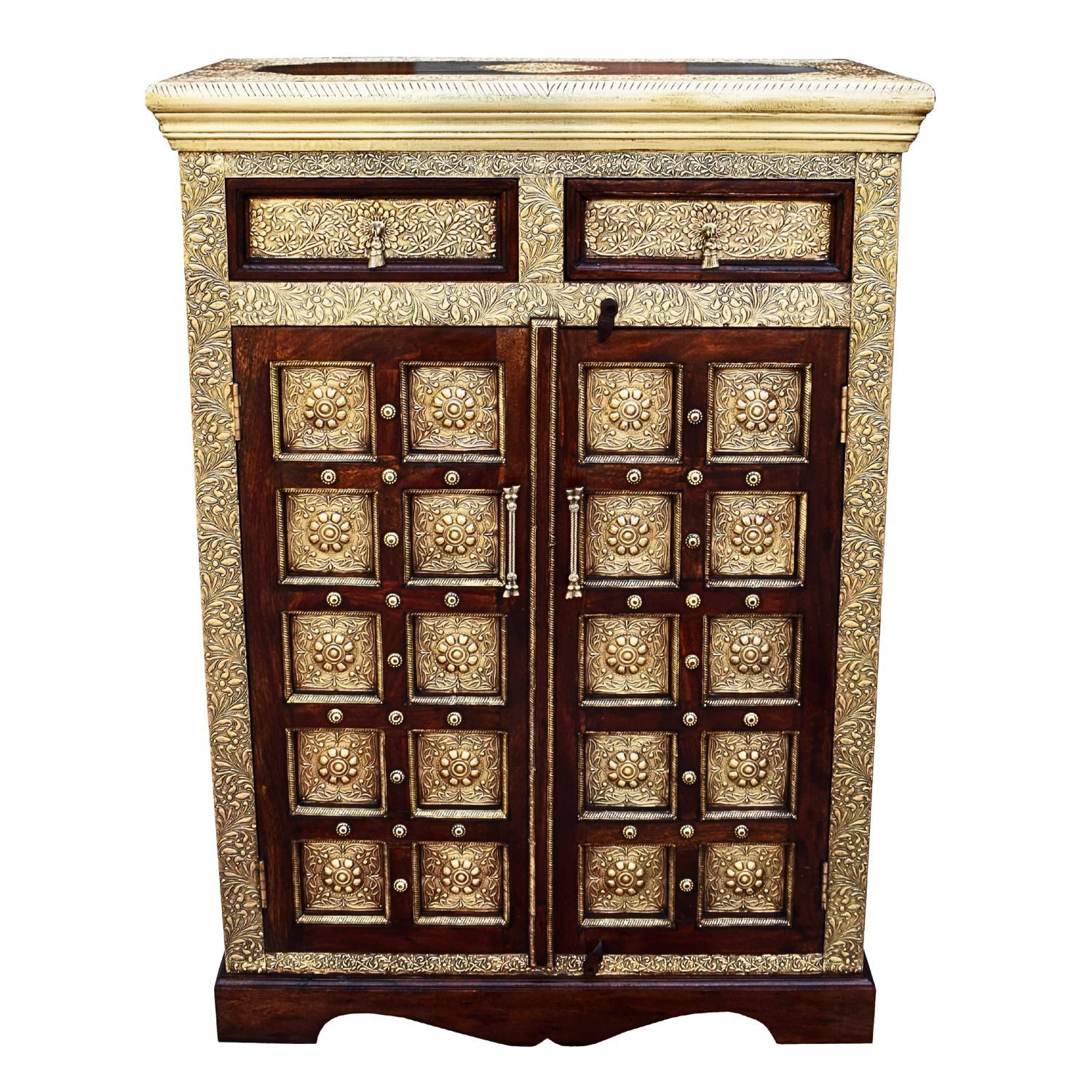 Marrakesch Orient & Mediterran Interior Kommode Orientalische Massivholz Kommode Mahavir 120cm mit Messingverzierungen (1 St), Handarbeit