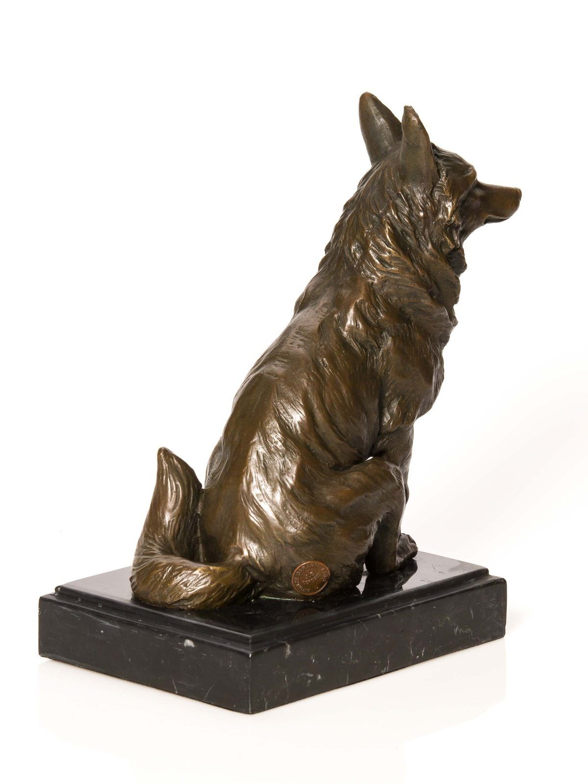 Aubaho Dekoobjekt Bronzeskulptur Fuchs Bronze Stein Skulptur Figur Jagd Jäger