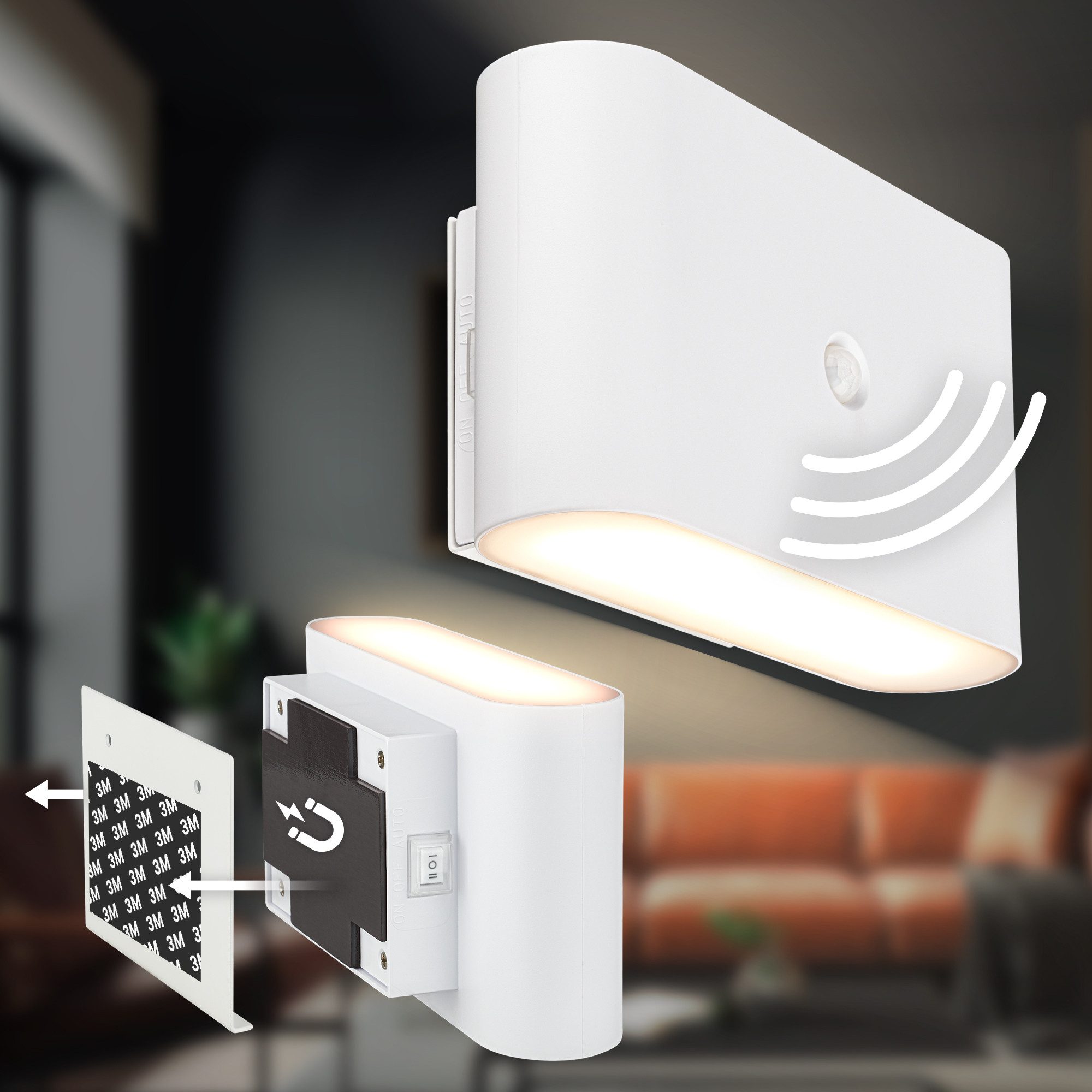 Briloner Leuchten LED Wandleuchte Akku Wandlampe kabellos UP-/Down-Strahler Sensor, LED fest integriert, 3000K, 16 x 9,5 x 6,5 cm Beige Schwarz Weiß 3W ohne Stromanschluss Flur