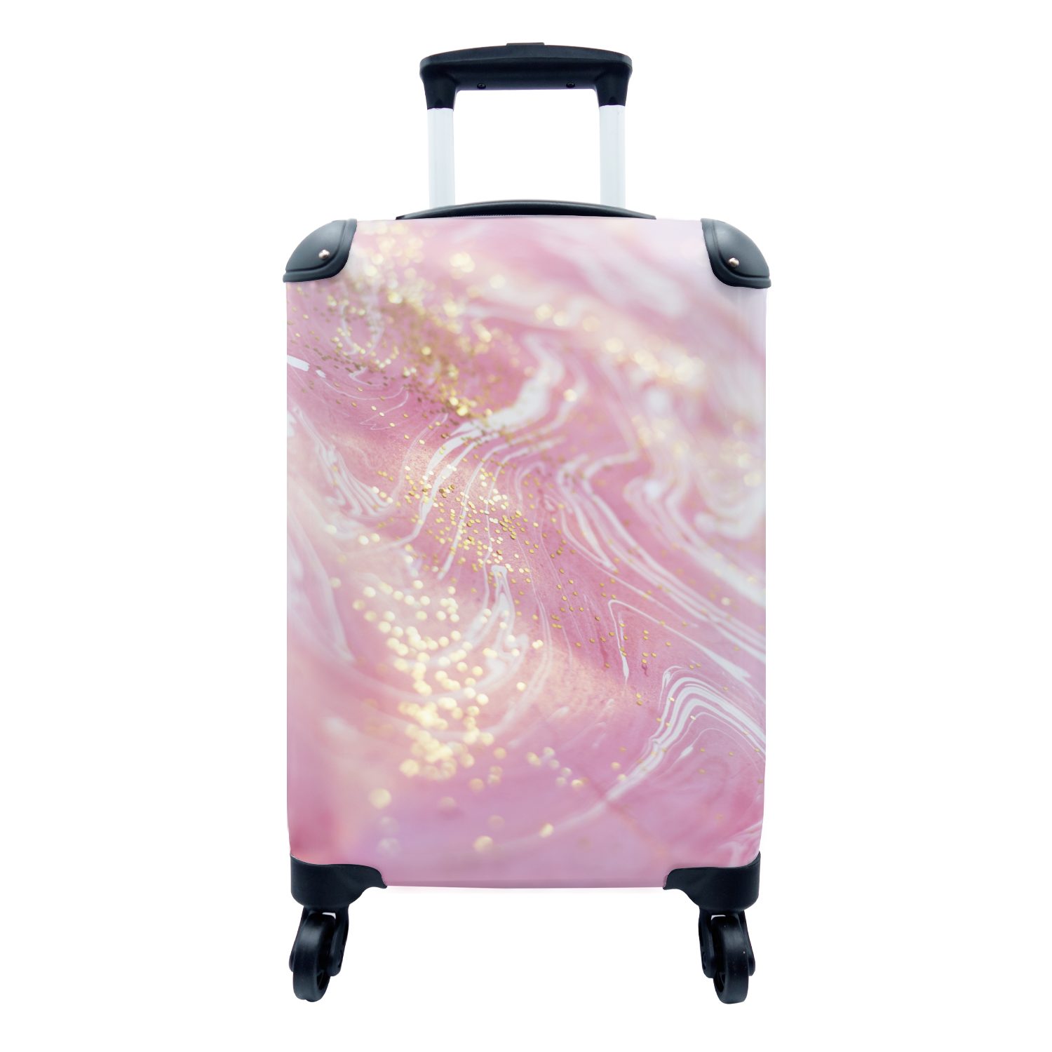 MuchoWow Handgepäckkoffer Marmor - Rosa - Gold - Glitter, 4 Rollen, Reisetasche mit rollen, Handgepäck für Ferien, Trolley, Reisekoffer