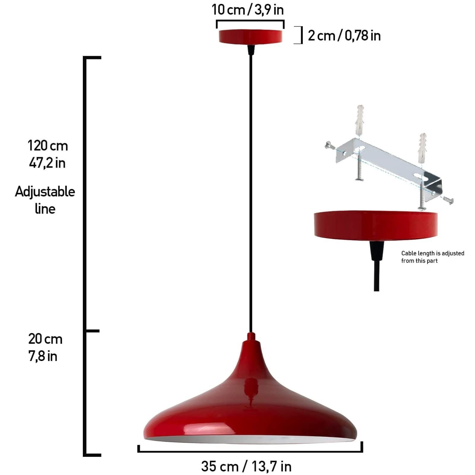 35 cm ohne E27 Bamyum Pendelleuchte Pendelleuchte Bamyum Leuchtmittel Rot Lampe, Durchmesser Metall Moderne