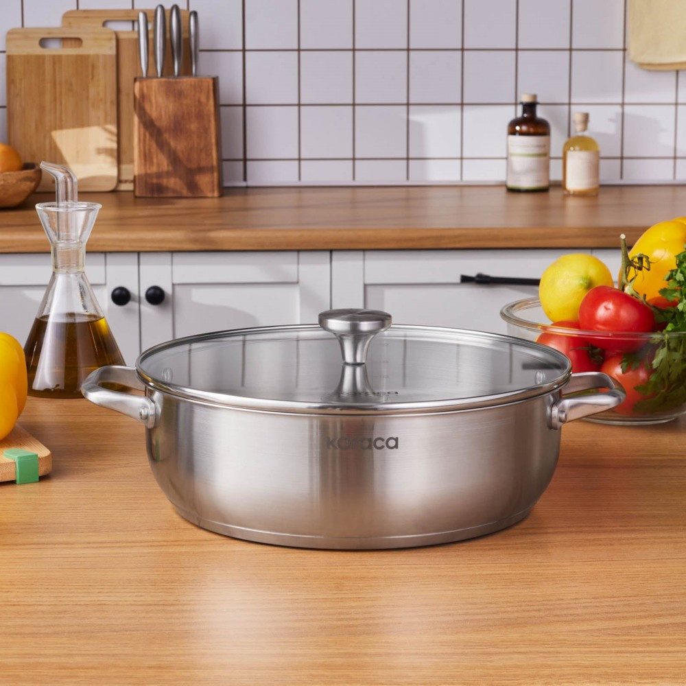Karaca Kasserolle Karaca Elite Edelstahl-Kasserolle Flach 30 cm 6,0 L