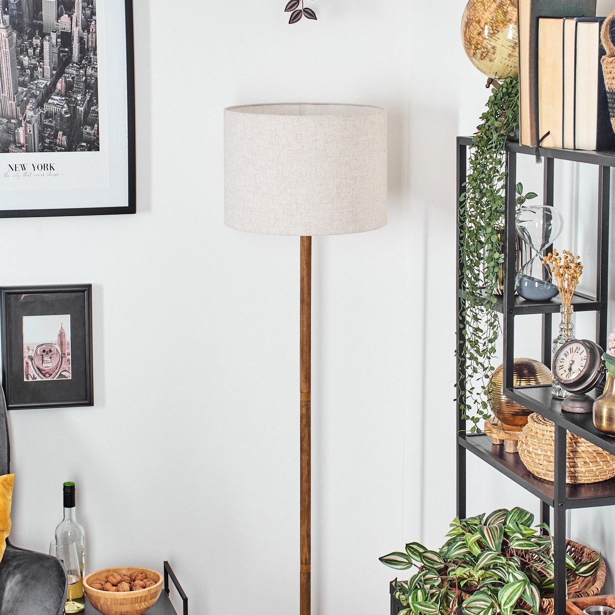 hofstein Stehlampe Stehlampe aus Holz/Stoff in Naturfarben/Beige/Weiß, Höhe 165 cm, ohne Leuchtmittel