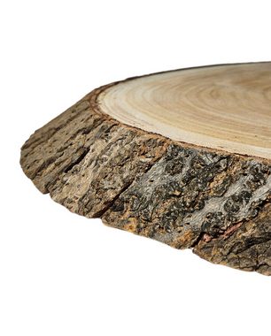 Meinposten Dekoschale Baumscheibe Brett oval Holzbrett Dekobrett Holzscheibe Ø 24 - 27 cm (1 St), Maße ca. 24-27 cm in der Breite und 44-47 cm in der Länge.