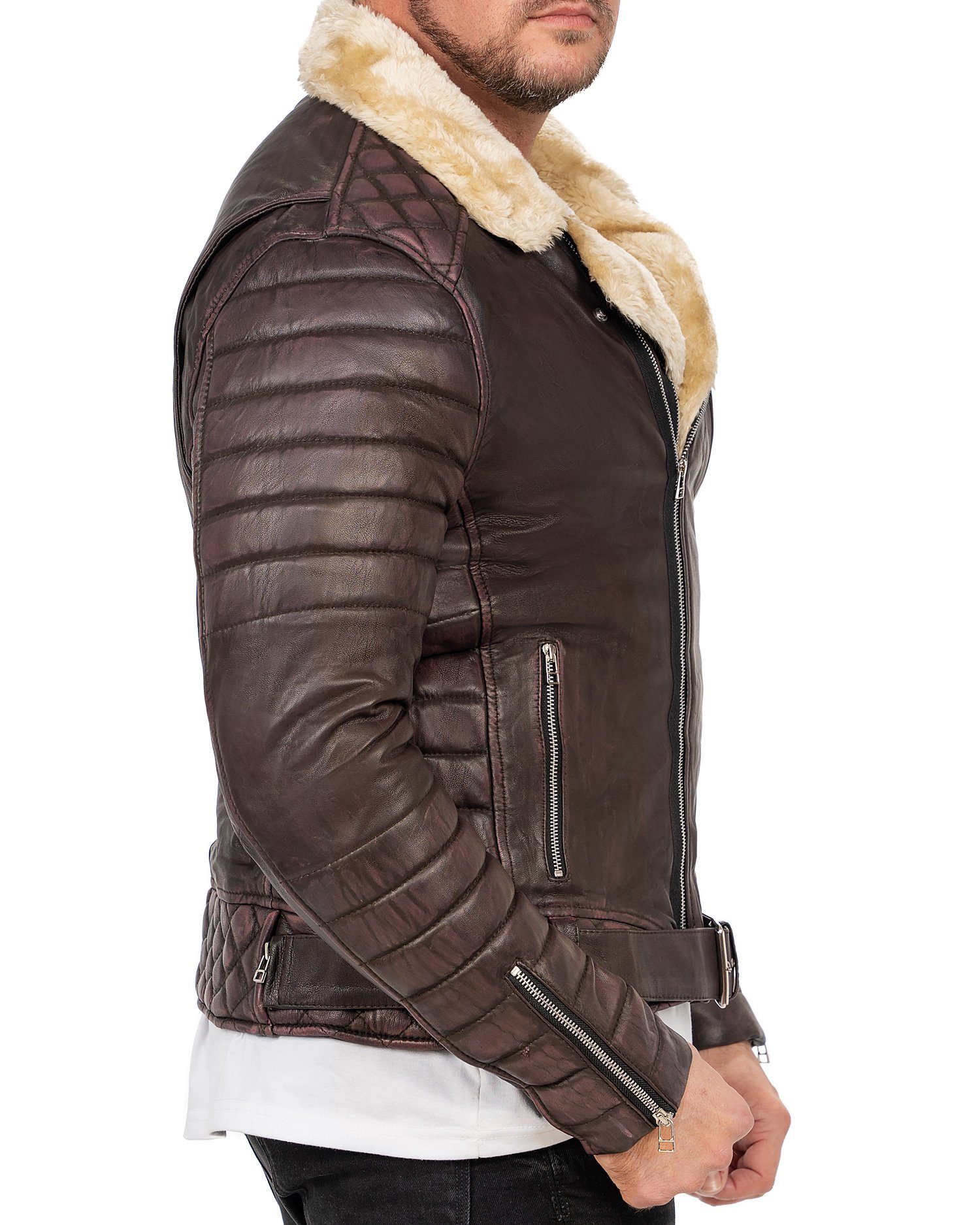 Reichstadt Bikerjacke Herren Slim Fit Kunstleder RS008PU gefüttert mit Steppmustern