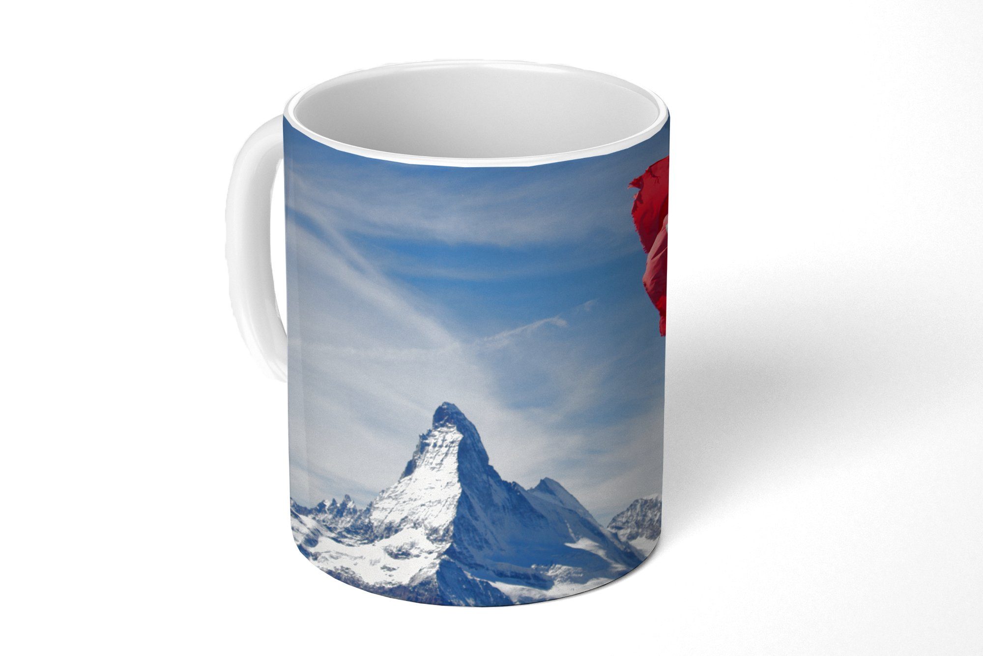 MuchoWow Tasse Schweizer Flagge am Matterhorn in der Schweiz, Keramik, Kaffeetassen, Teetasse, Becher, Teetasse, Geschenk
