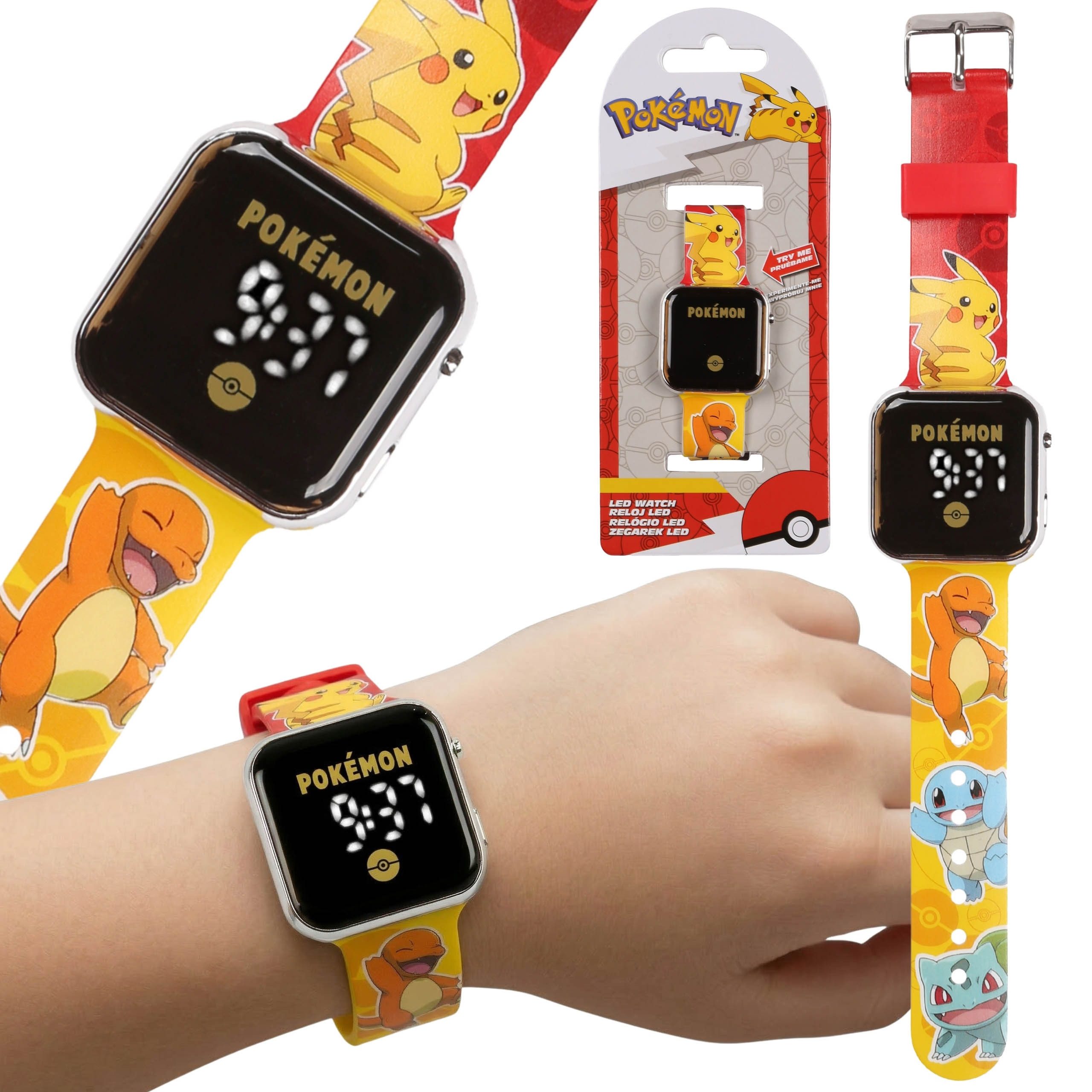 POKÉMON Digitaluhr Pokémon LED Armbanduhr für Jungen Gelb mit Datum und Uhrzeit