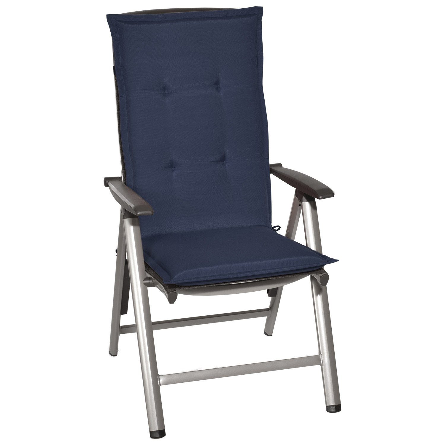 Beautissu Hochlehnerauflage Gartenstuhlauflage Loft HL Dunkelblau, 120x50x6cm, Polster Auflage, Sitzpolster & Sitzkissen für Hochlehner Gartenmöbel