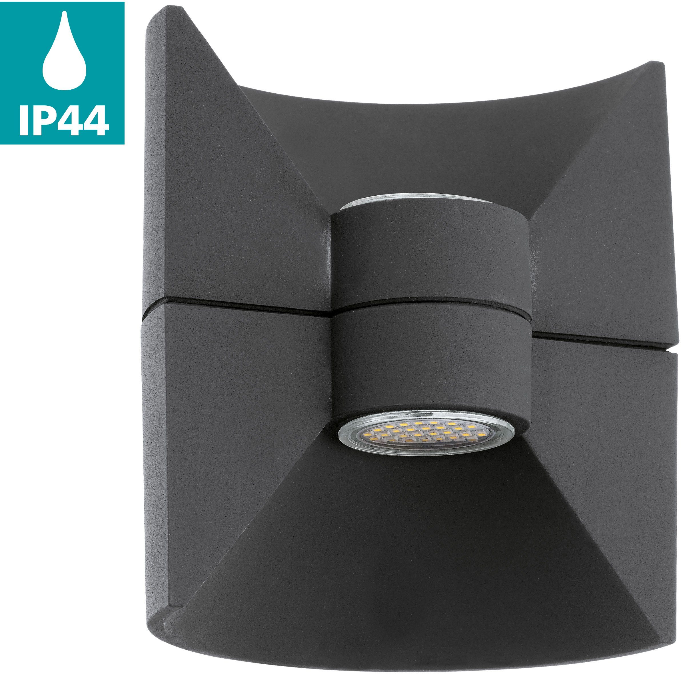 EGLO Wandleuchte REDONDO Wandlampe, Außenlampe, Aluguss, Terasse, Garten, IP44, Lampe, LED fest integriert, Warmweiß, Wand-/Deckenleuchte, L16 x H17,5 x AL12,5 cm, anthrazit