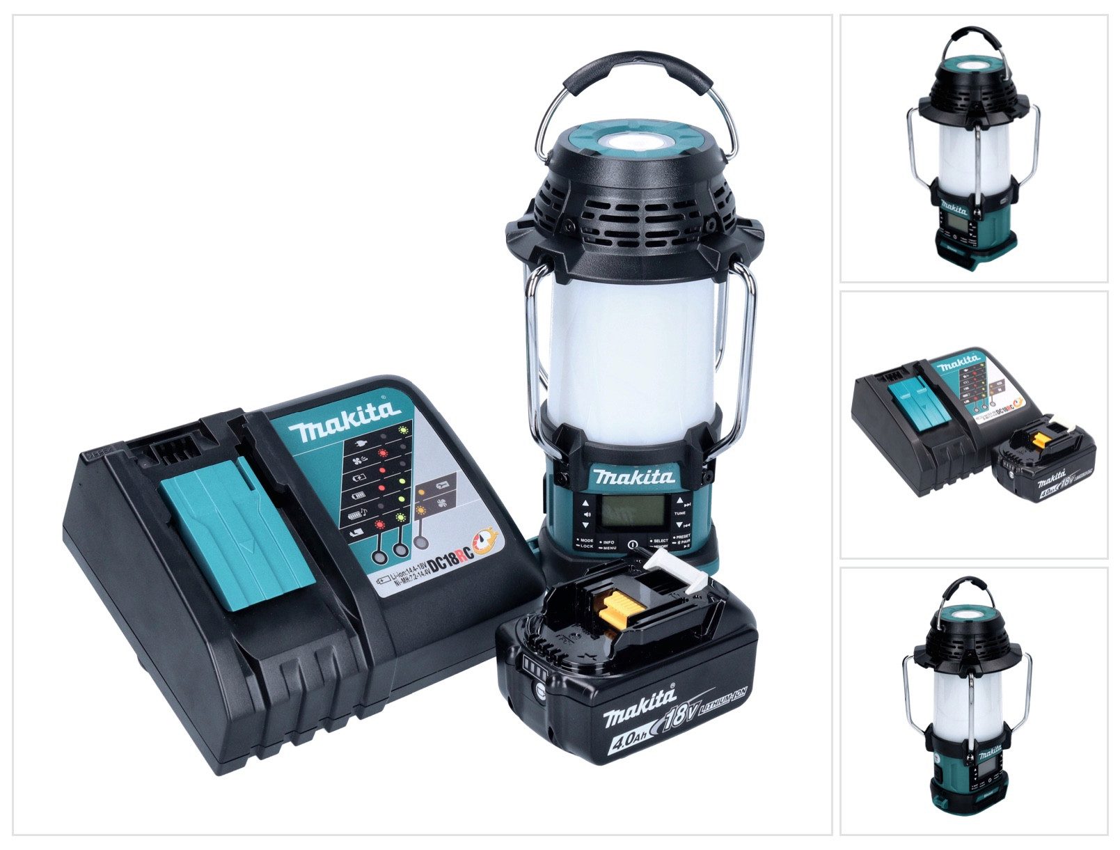 Makita DMR 056 RM1 Akku Radio 18 V FM DAB+ mit Laterne 360° Taschenlampe Baustellenradio