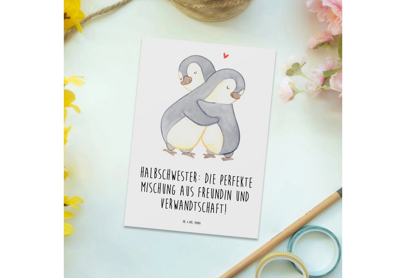 Thumbnail - Mr. & Mrs. Panda Postkarte Halbschwester Glück - Weiß - Geschenk, Freundin, Einladung, Familie, Glücksmomente teilen