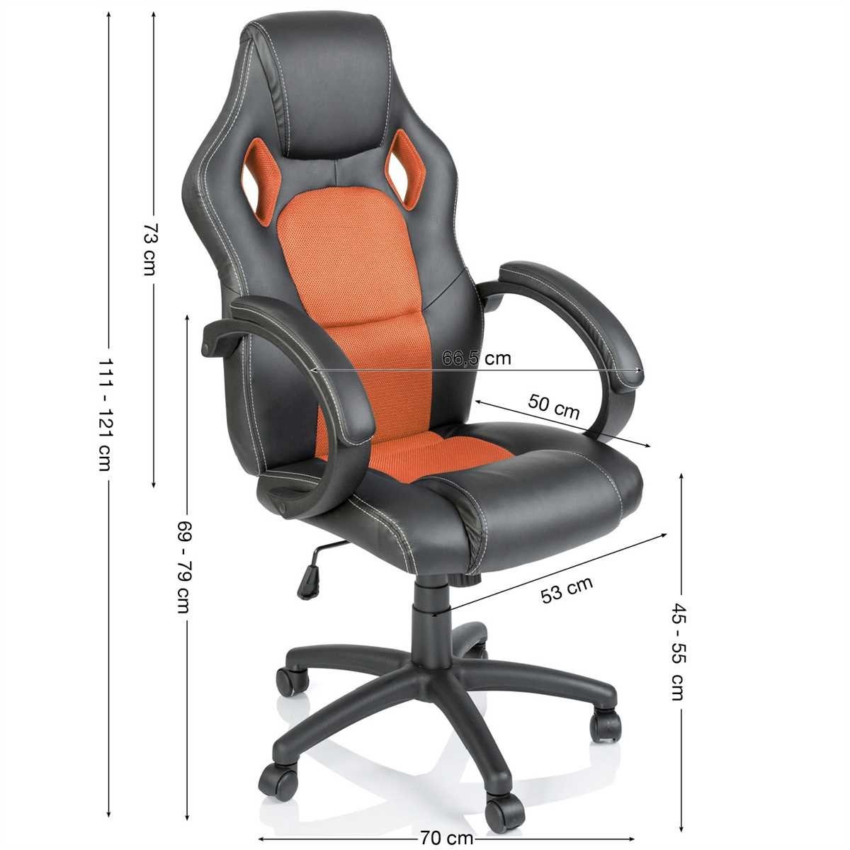 Wippmechanik Drehstuhl Schreibtischstuhl, gepolsterte Chefsessel TRESKO Bürostuhl, Armlehnen, Sportsitz mit Orange Racing