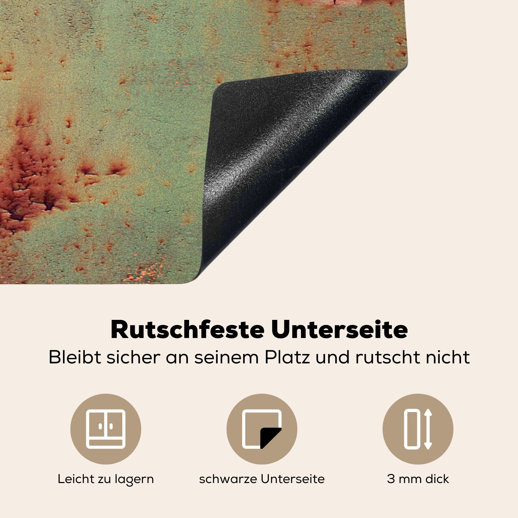 Herdblende-/Abdeckplatte Abdeckplatte (1 Stahl Induktionsschutz, Ceranfeldabdeckung Mobile MuchoWow cm, - 70x52 Vinyl, - Rost - nutzbar, tlg), Arbeitsfläche