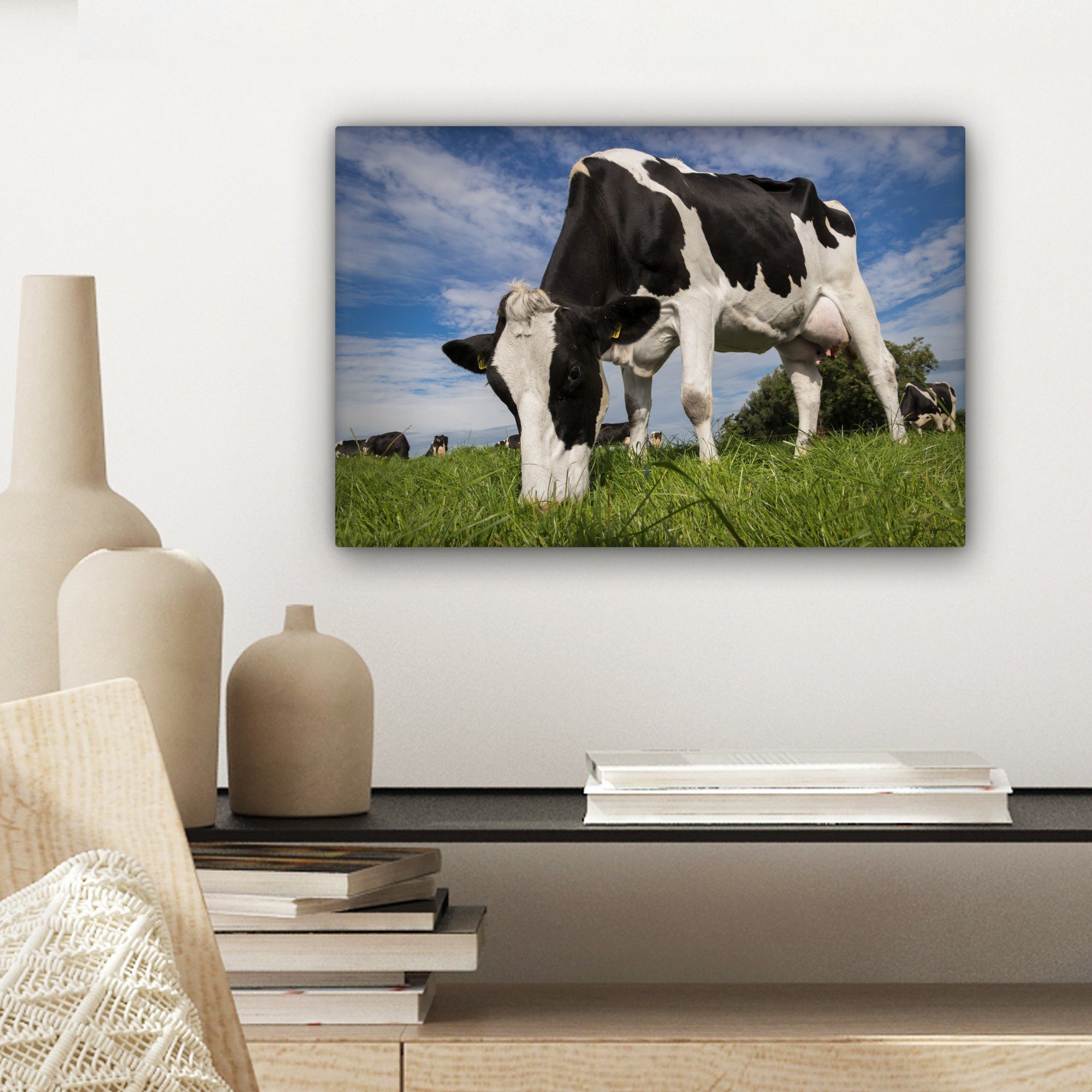 cm Aufhängefertig, OneMillionCanvasses® bunt Kuh (1 Lebensmittel, St), Schwarz Wanddeko, Leinwandbild - Wandbild - Weiß 30x20 - Leinwandbilder,