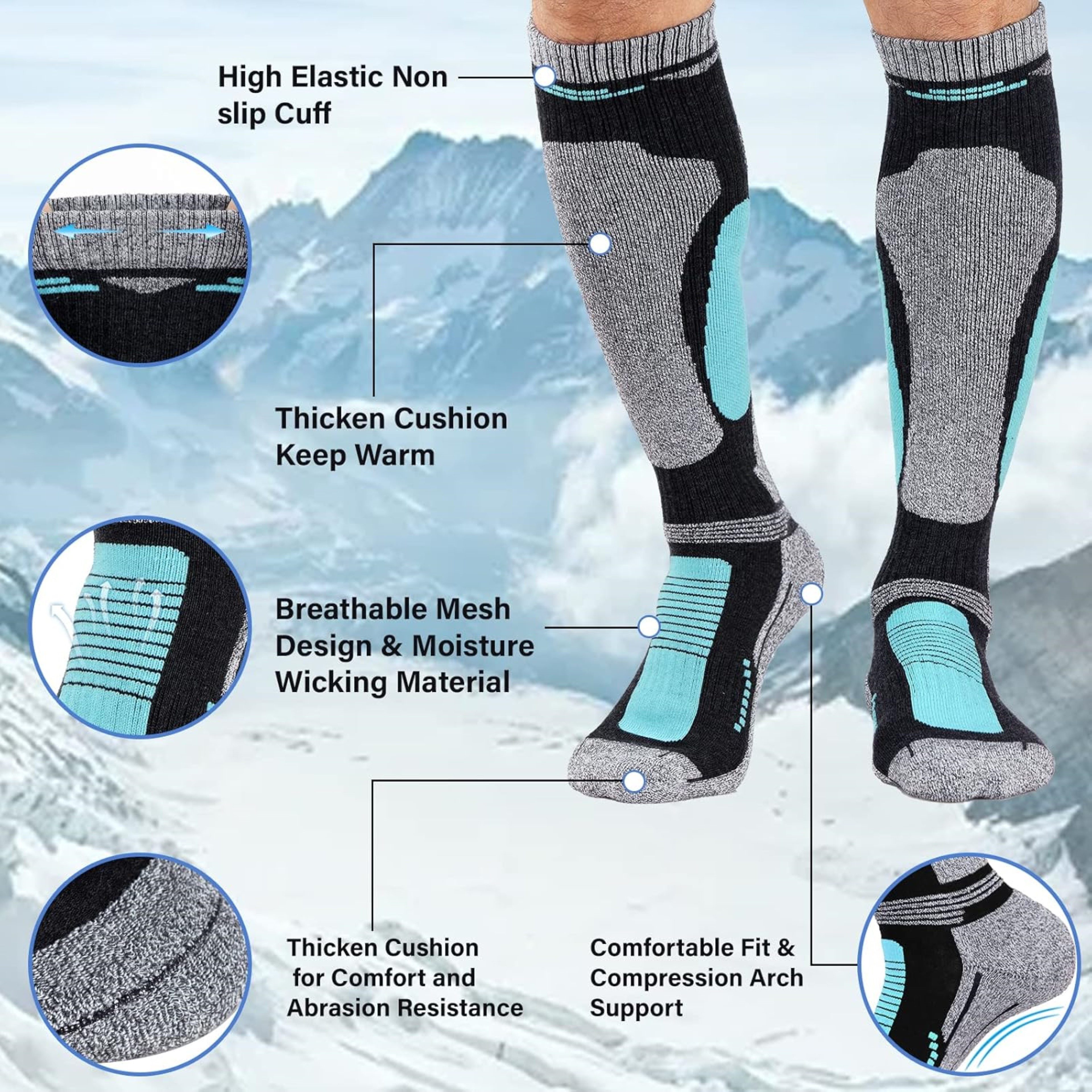 LaCute Skisocken Thermo Skisocken Merinowolle 3er-Set für Damen & Herren Outdoor (3er-Pack funktioneller Merinowoll-Kompressionssocken, 3-Paar, 3 Paar Thermosocken für Damen & Herren aus Merinowolle) Thermo-Kompressionssocken mit Merinowolle
