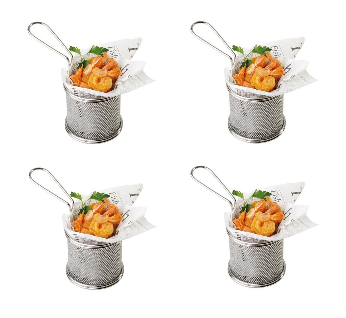 APS Servierplatte, Edelstahl, (Set, 4-tlg), Snack-Holder Servier-Frittierkorb,  Stylisches und zugleich modernes Anrichten und Servieren