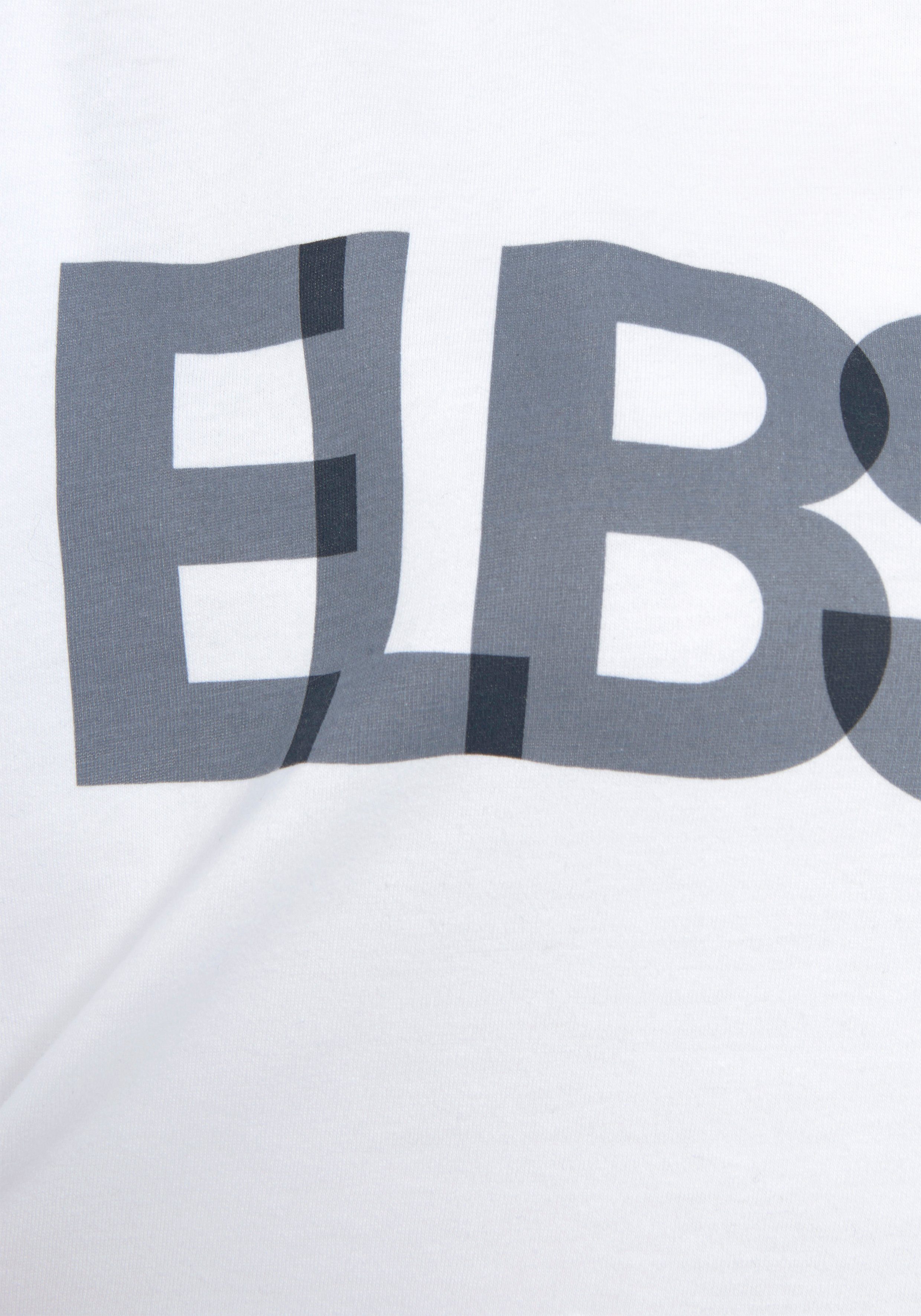 Baumwoll-Mix, Elbsand Passform Logodruck, bright mit lockere white 3/4-Arm-Shirt