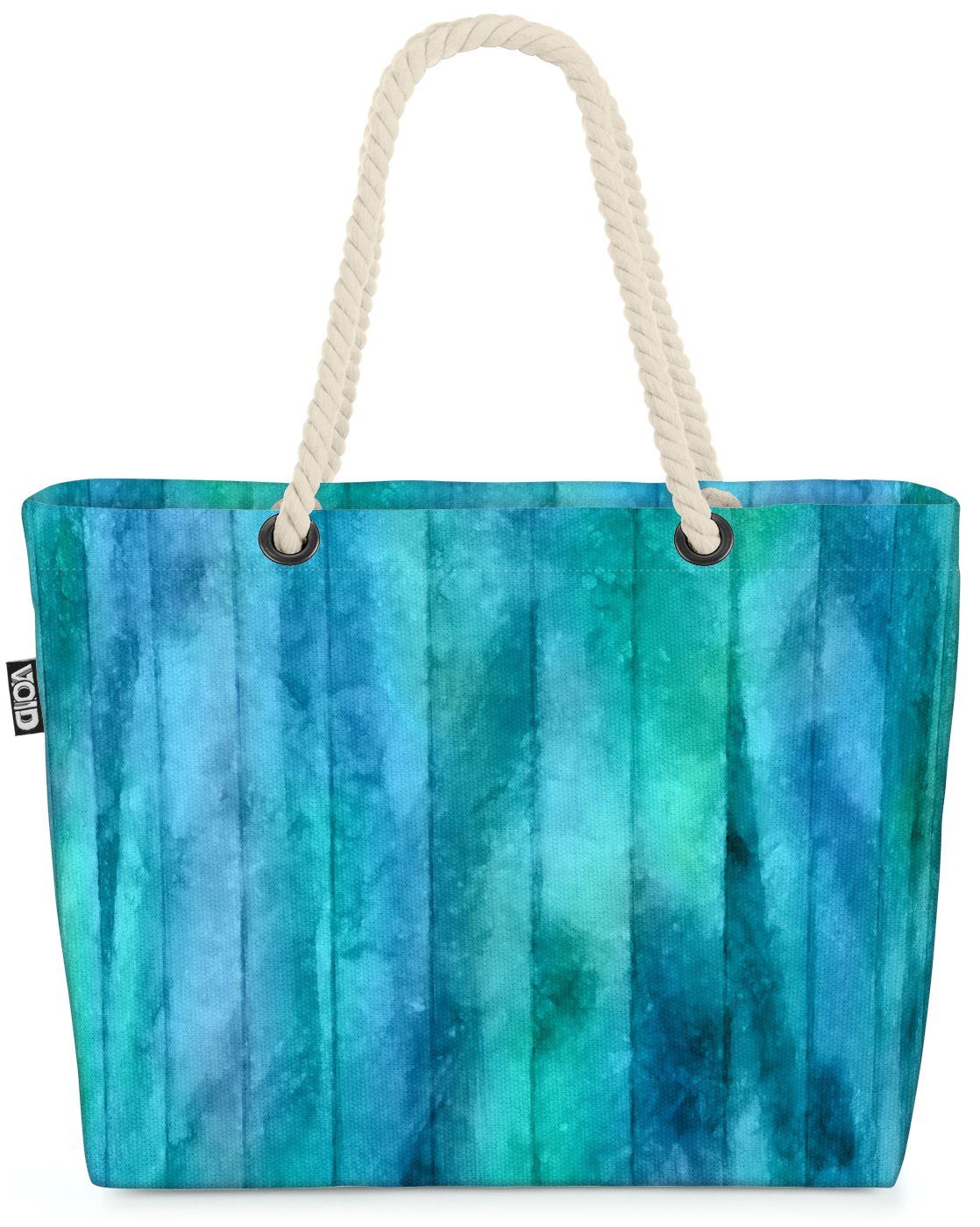 VOID Strandtasche (1-tlg), Blaue Balken Beach Bag Zaun Wasser Türkis Batig gebatikt Wasserfarben Verlauf