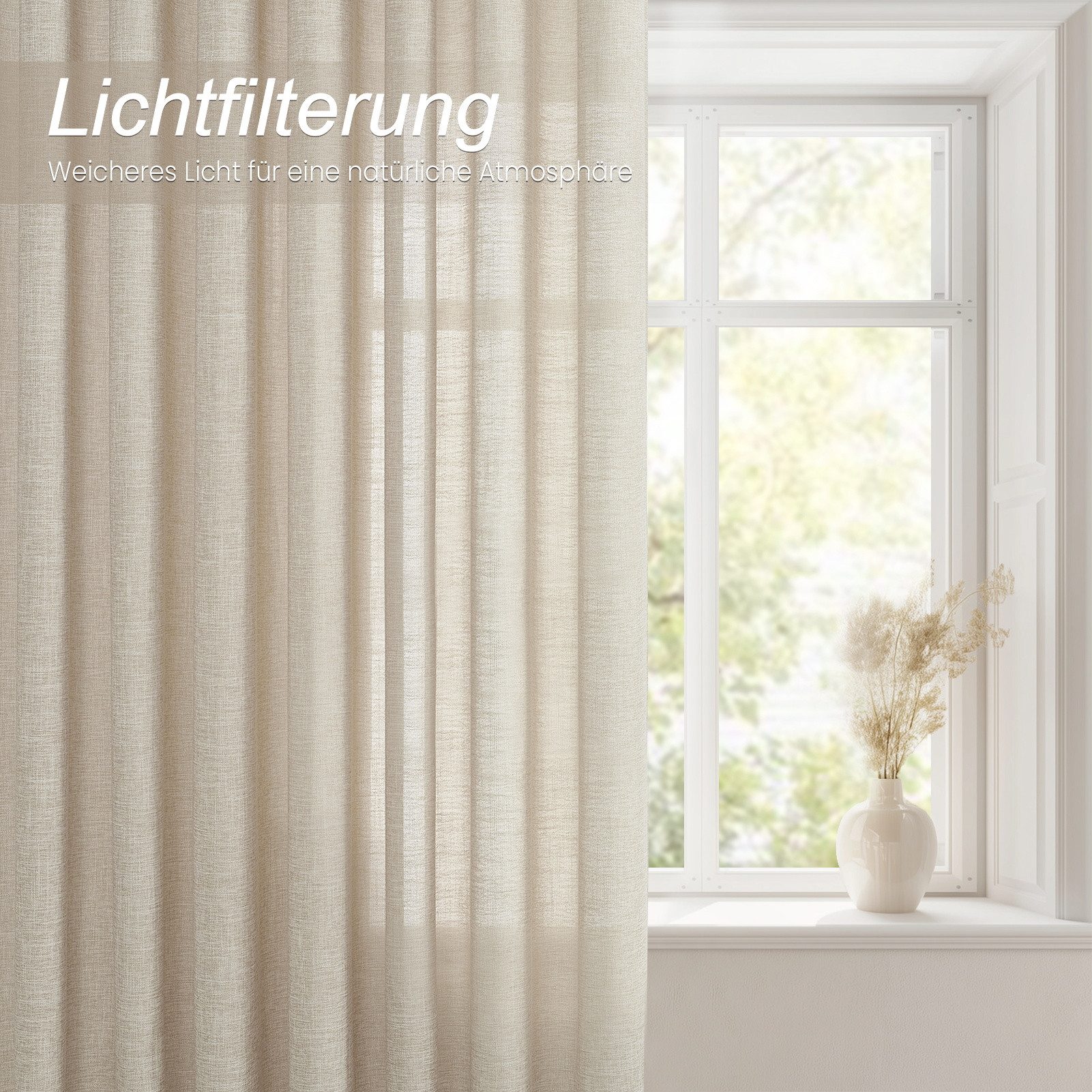 Topfinel Gardine wohnzimmer modern ösenvorhänge schlafzimmer leinen halbtransparent (2 St), Ösen, halbtransparent