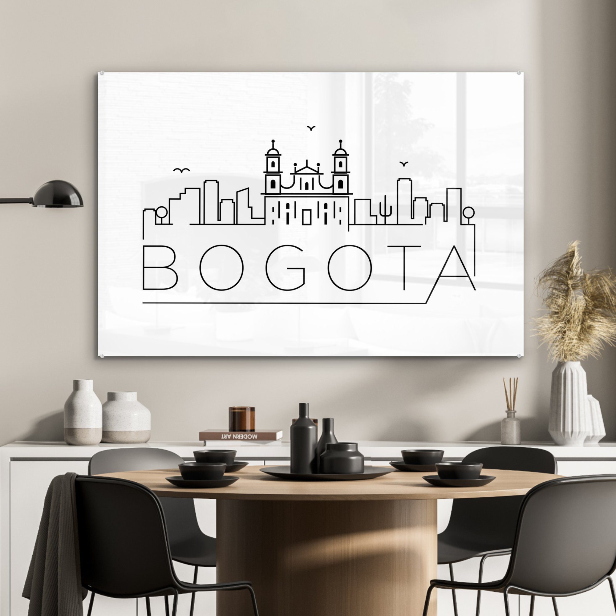 MuchoWow Acrylglasbild Skyline "Bogota" auf Wohnzimmer Acrylglasbilder (1 Hintergrund, Schlafzimmer St), weißem &
