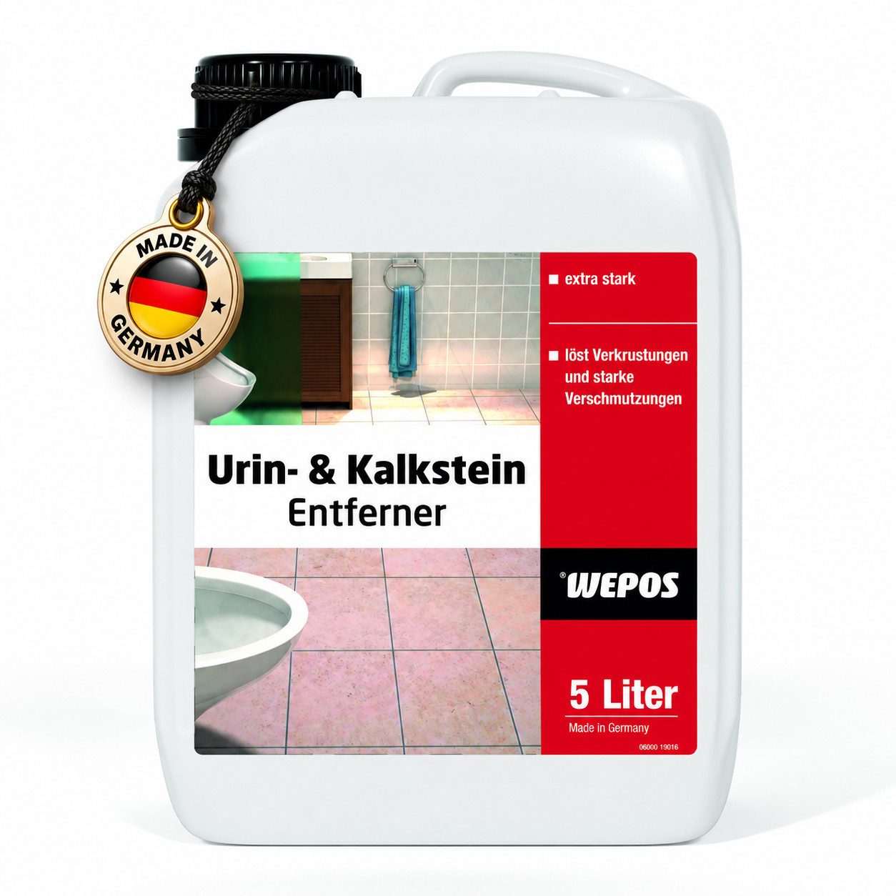 DomDeco WEPOS Urin- und Kalkstein Entferner 5L, Extrastarker WC-Reiniger WC-Reiniger (Extrem stark, selbsttätig, gegen Urinstein und Kalk, geruchlos)
