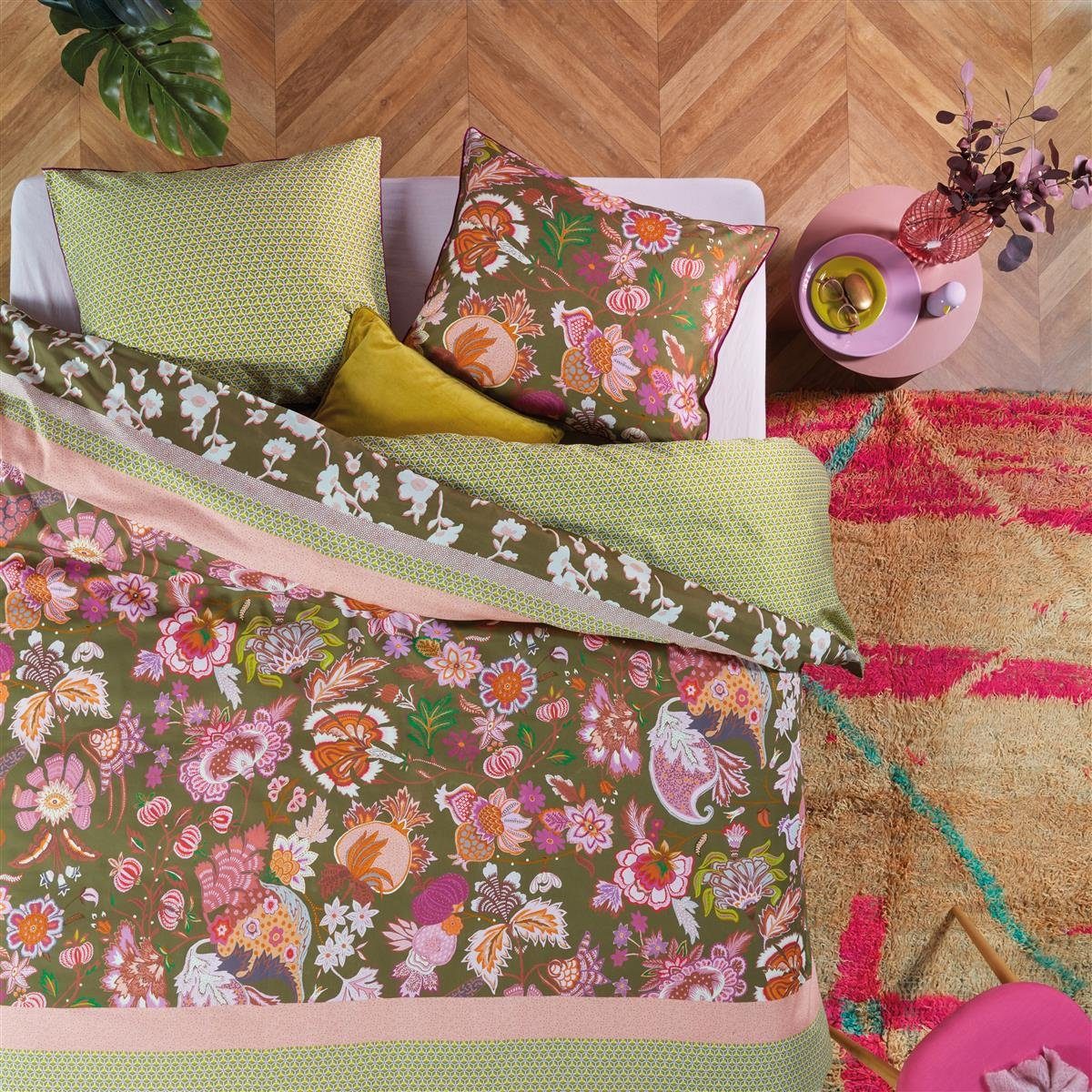 Oilily Bettwäsche Amelie Sits Mix Green 155X220 Grün Mako-Satin 155 x 220 cm + 1x 8, Bettbezug Kopfkissenbezug Set kuschelig weich hochwertig