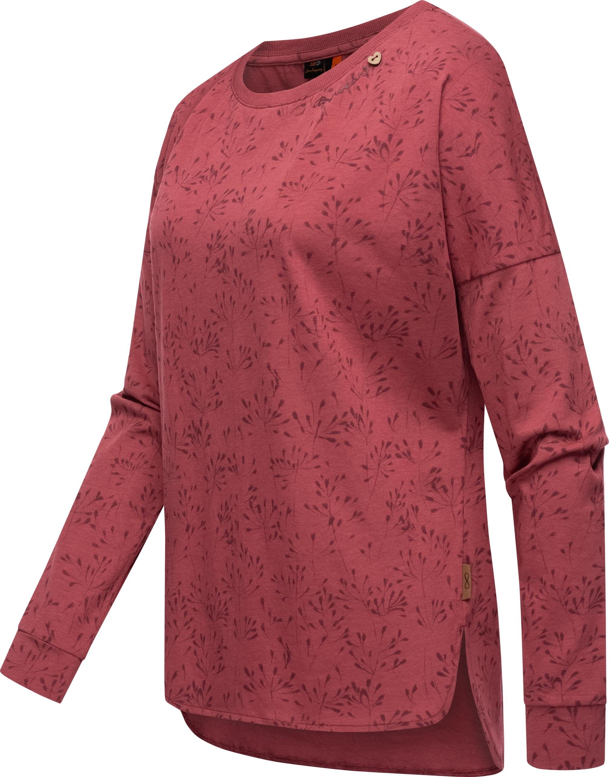 Ragwear Langarmshirt Print Flowery mit Damen Shimona himbeere Long floralem nachhaltigeres Sweatshirt