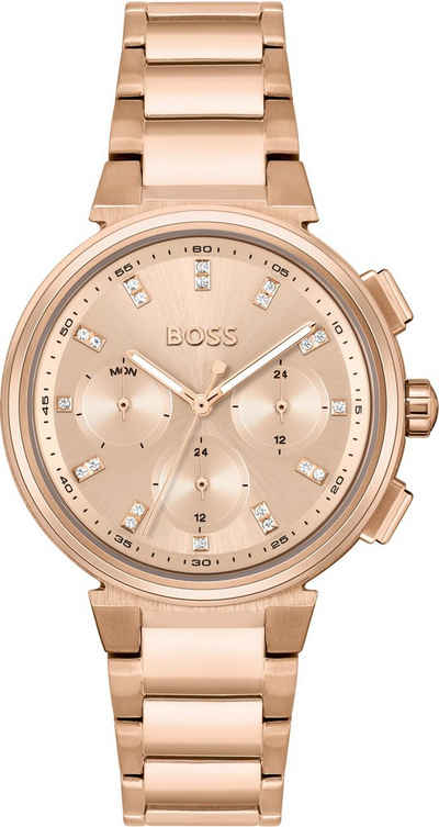 BOSS Multifunktionsuhr ONE, 1502678, Quarzuhr, Damenuhr, Armbanduhr, Glaskristalle, Datum