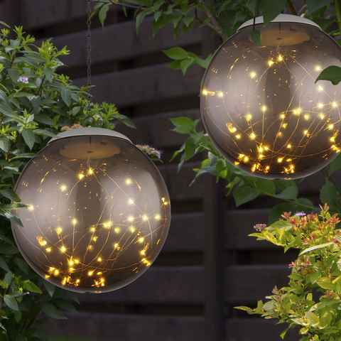 etc-shop LED Gartenleuchte, LED-Leuchtmittel fest verbaut, Warmweiß, 2x LED Solar Außen Bereich Hänge Lampen Balkon Lichterkette Garten