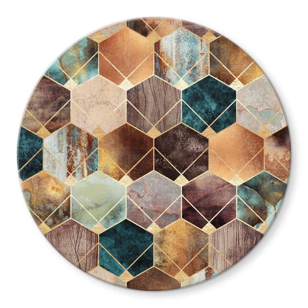 K&L Wall Kupfer, Wandbild Bilder Gold Gemälde Art Rund Fredriksson geometrisch Glas Wandschutz Glasbild Deko