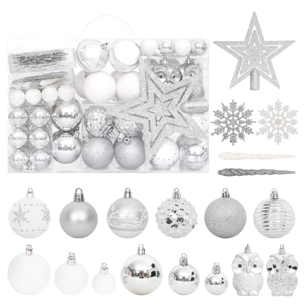 furnicato Weihnachtsbaumkugel 108-tlg. Weihnachtskugel-Set Silbern und Weiß