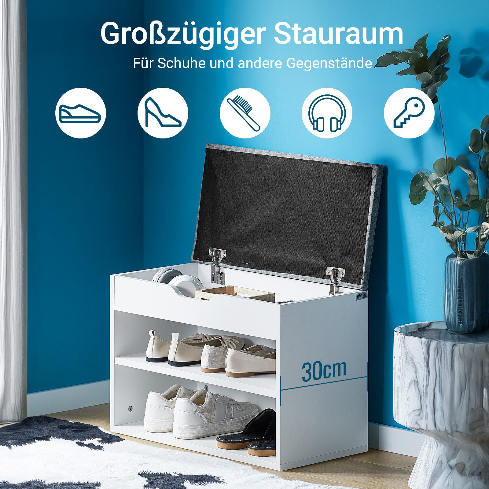 SoBuy Schuhbank FSR25, Schuhregal mit gepolstertem Kissen, Schuhorganizer, Sitzbank mit Stauraum Schuhregal Schuhtruhe mit Sitzfläche