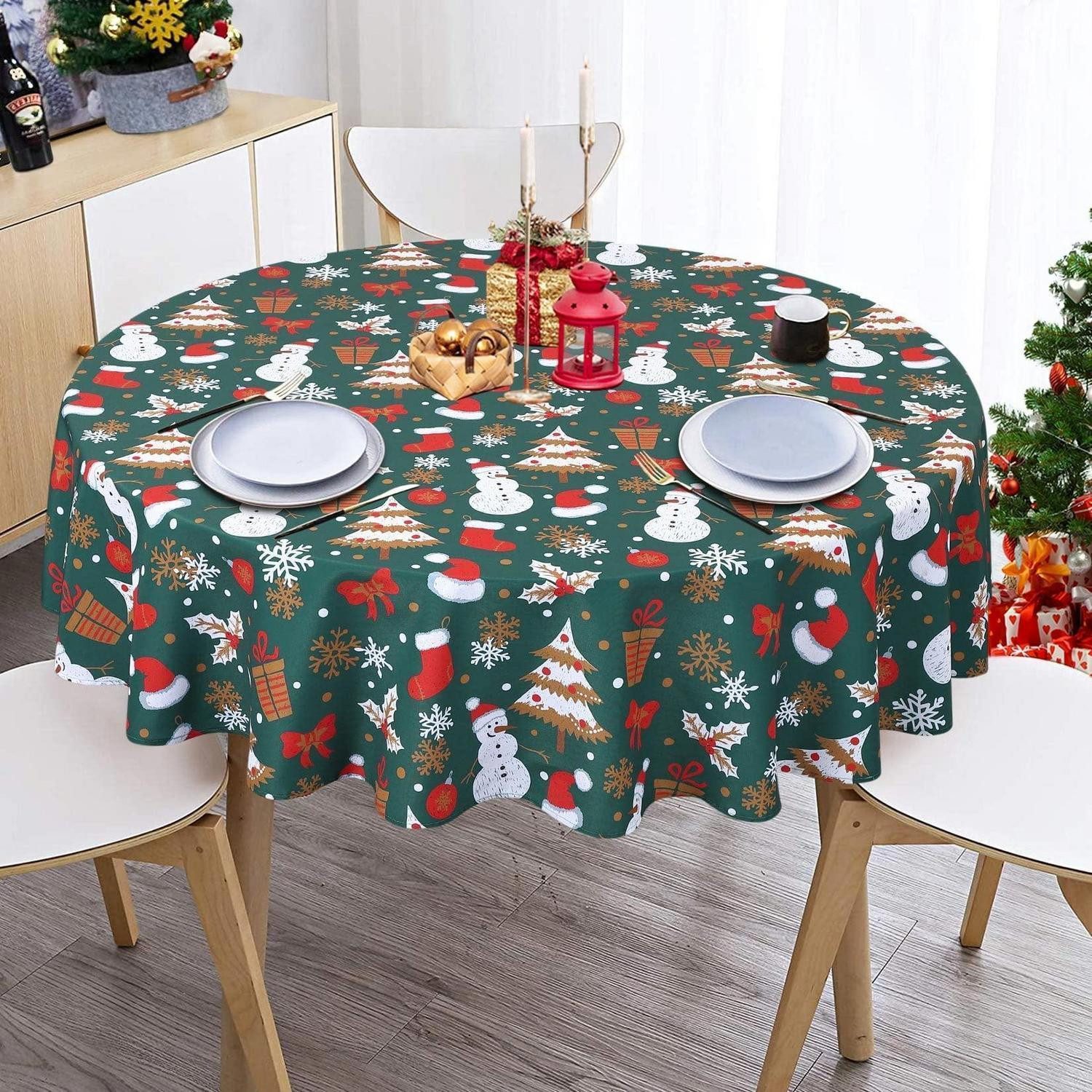 LuxusKollektion Tischdecke Runde Tischdecke Weihnachten 177cm Grün Schneeflocke (1-tlg)