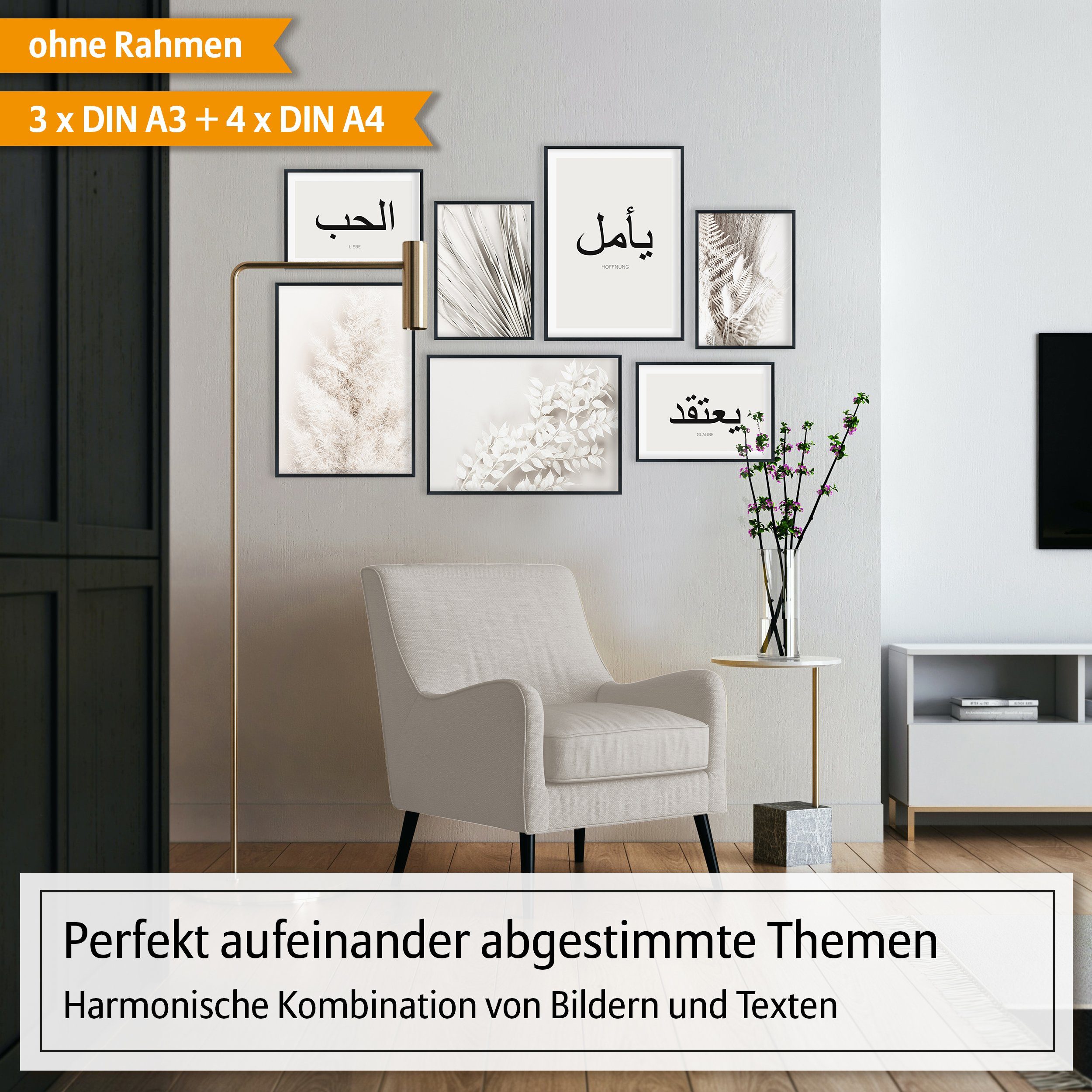 Hyggelig Home Poster Arabic, Premium Poster Set OHNE & MIT Rahmen - Wandbil günstig online kaufen