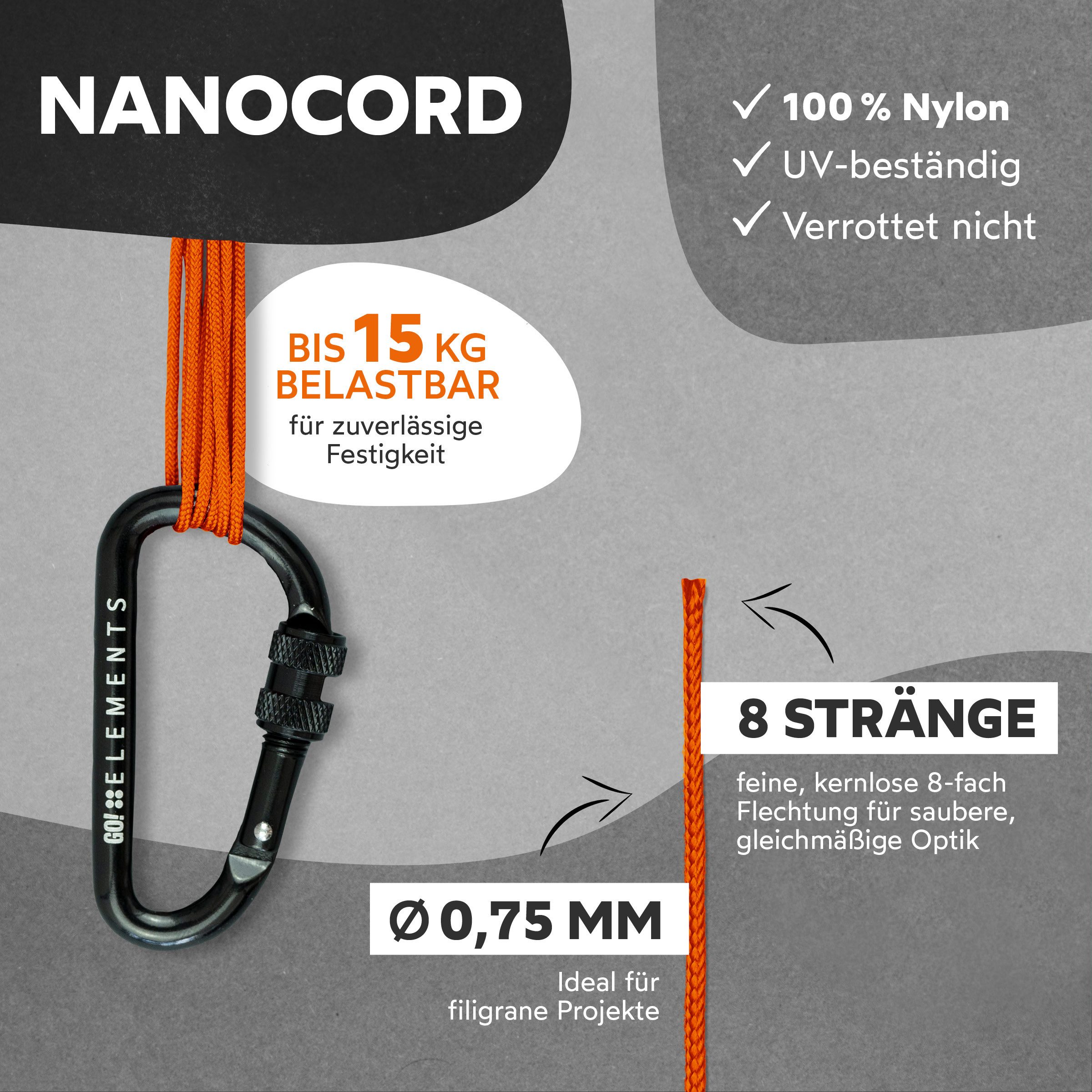 GO!elements Seil Nano Cord - 0,75mm