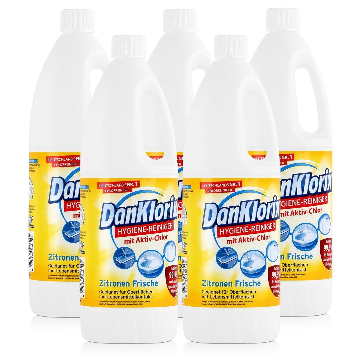DanKlorix Hygiene-Reiniger Zitronen Frische 1,5L - Mit Aktiv-Chlor (5e WC-Reiniger