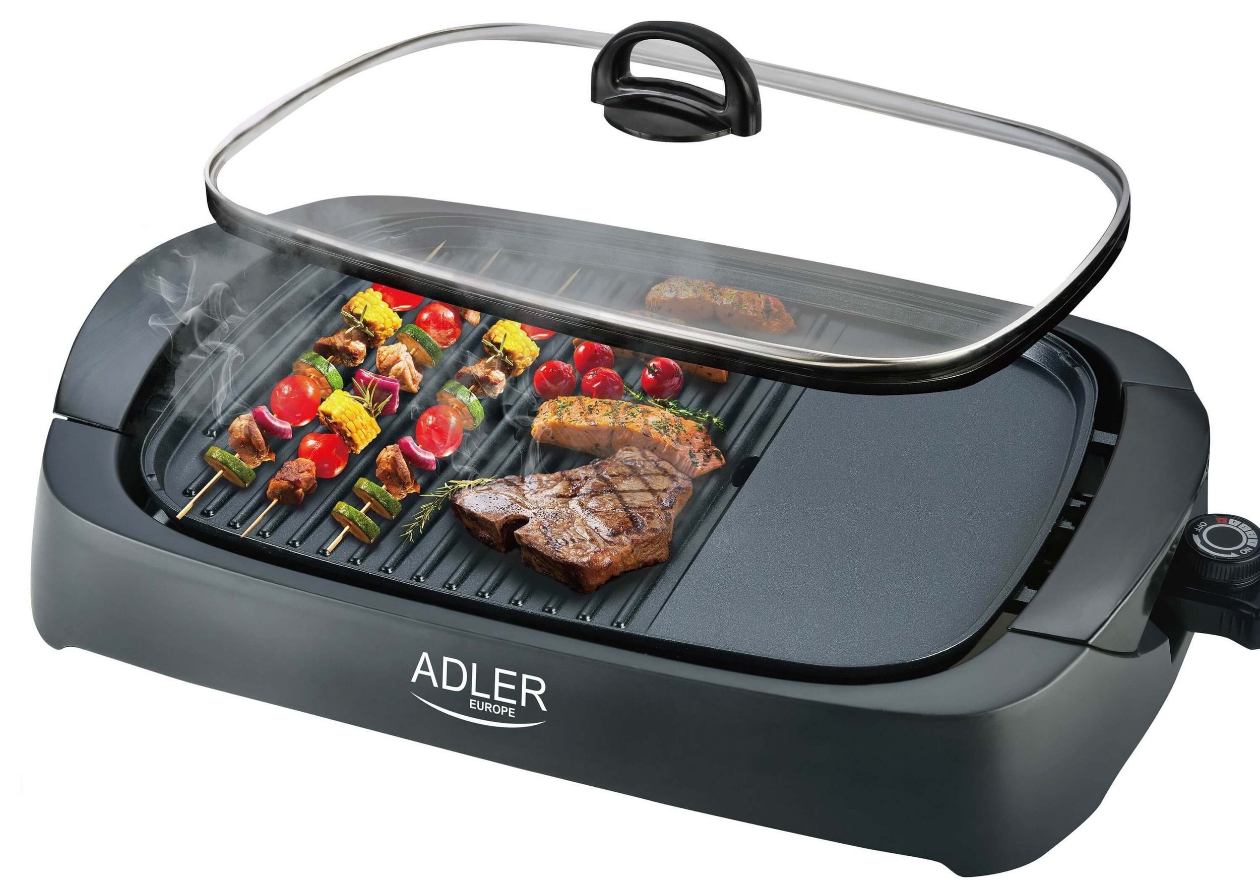 Adler Tischgrill Tischgrill Elektrogrill Grillplatte Party Grill mit Deckel 300W Adler, 3000 W