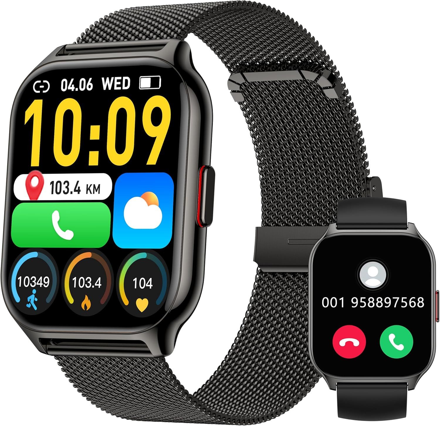 Zevelora Damen's und Herren's Fitness Tracker Telefonfunktion IPx7 Wasserdicht Smartwatch (2 Zoll, Android/iOS), mit austauschbarem weichem Silikonarmband, mit Blutdruckmessung Herzfrequenz Schlafmonitor SpO2, Sport modus