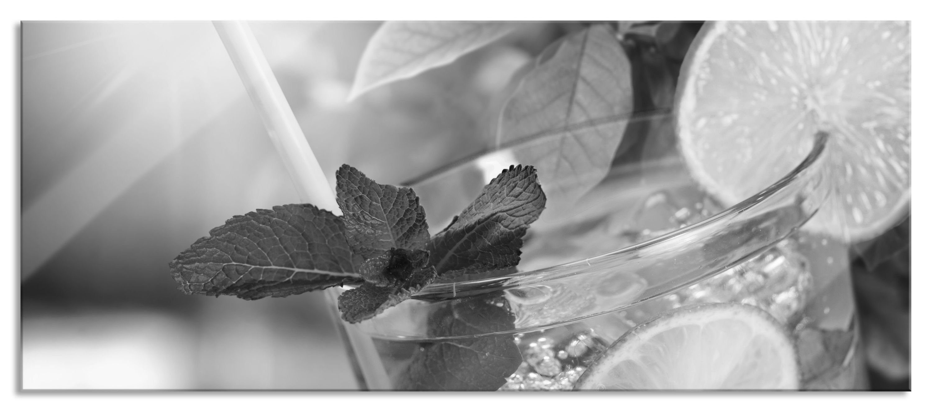 Erfrischender und St), (1 Mojito Echtglas, Glasbild Pixxprint Aufhängungen inkl. Cocktail aus Abstandshalter Erfrischender Cocktail, Glasbild Mojito