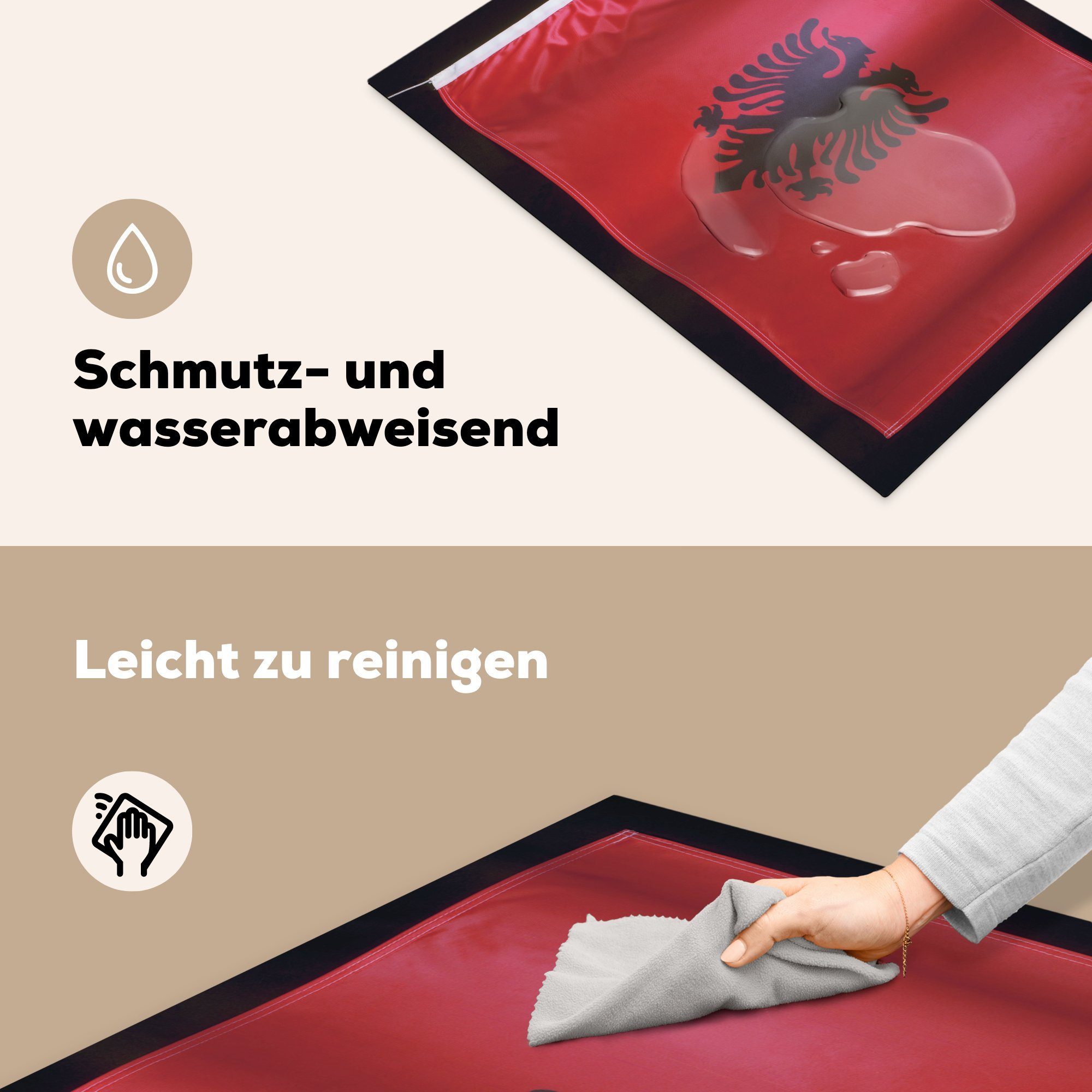 cm, Vinyl, für Herdblende-/Abdeckplatte Ceranfeldabdeckung Schutz Induktionskochfeld Hintergrund, 71x52 die Die von küche, Albanien tlg), schwarzem Flagge (1 MuchoWow auf