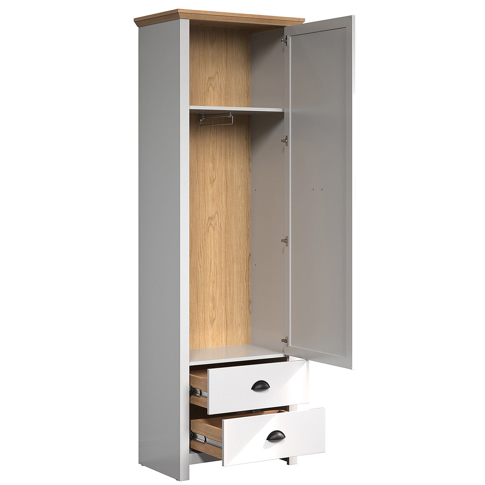 trendteam Garderobenschrank Landside Grau Kleiderschrank Kleiderstange Hutablage Ablagefläche 65 x 201 x 41 cm
