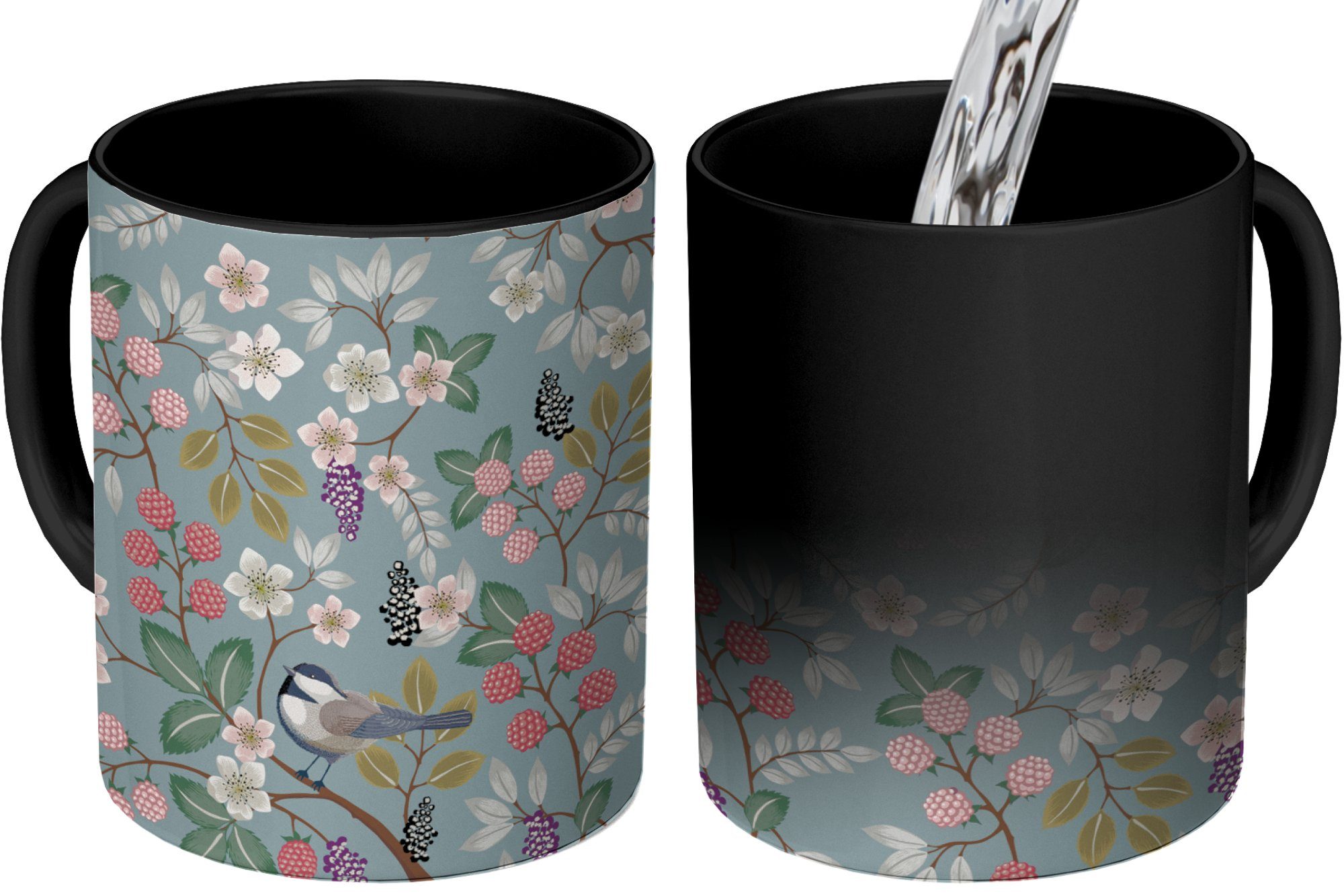 Kaffeetassen, Geschenk MuchoWow Tasse - Muster, Zaubertasse, - Blumen Keramik, Illustration Farbwechsel, Teetasse,