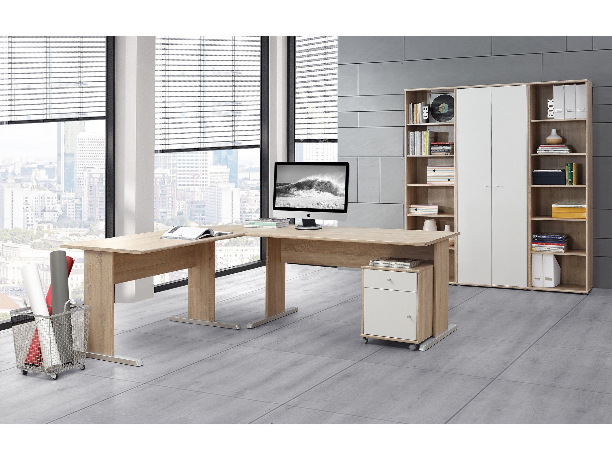 Eiche Schreibtisch, OFFICE EASY cm Dekorspanplatte, breit, Moebel-Eins Material Schreibtisch, 108 Sonomafarbig