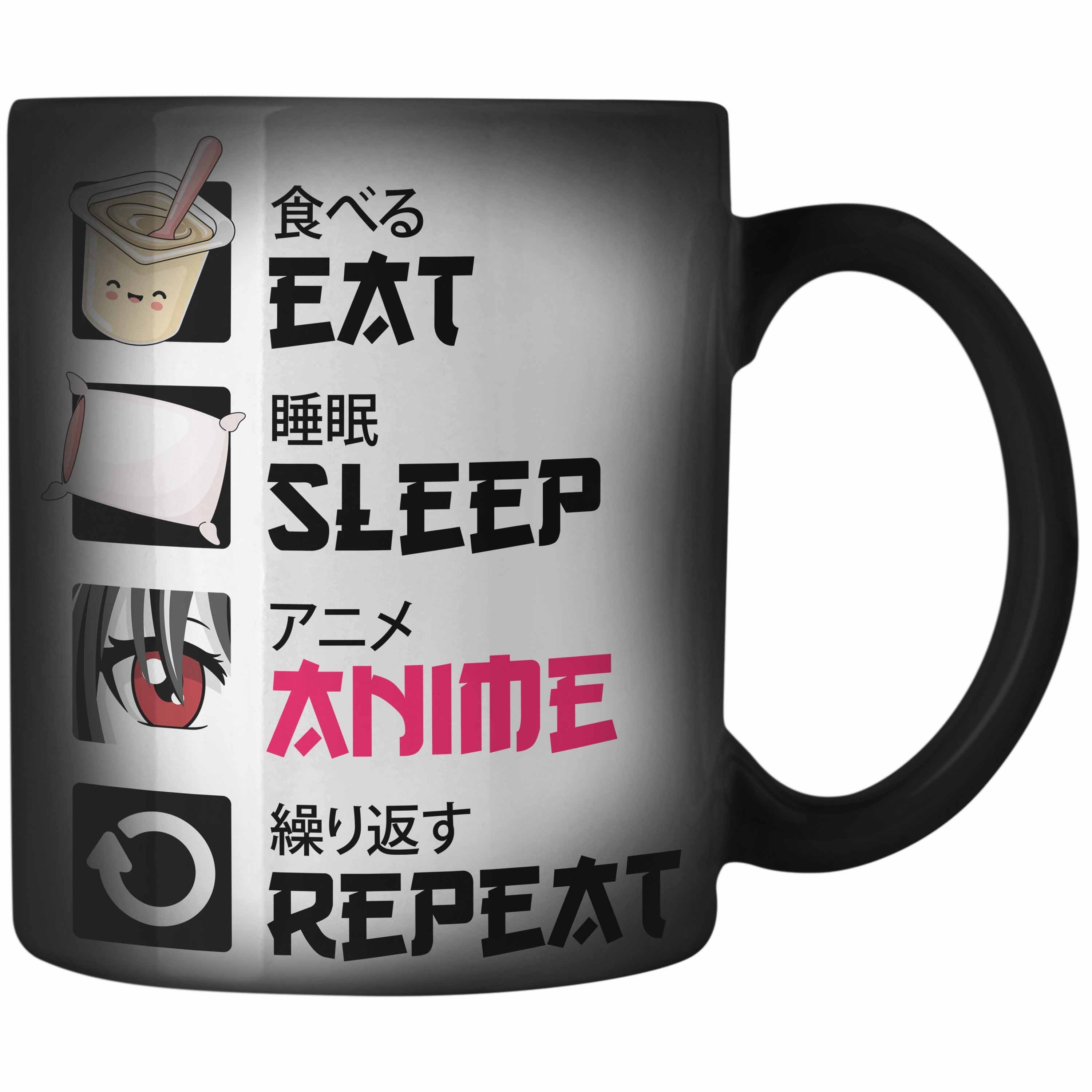 Trendation Tasse Trendation - Eat Sleep Anime Zaubertasse Geschenk Spruch Farbwechsel Tasse Geschenke Deko, Farbwechsel