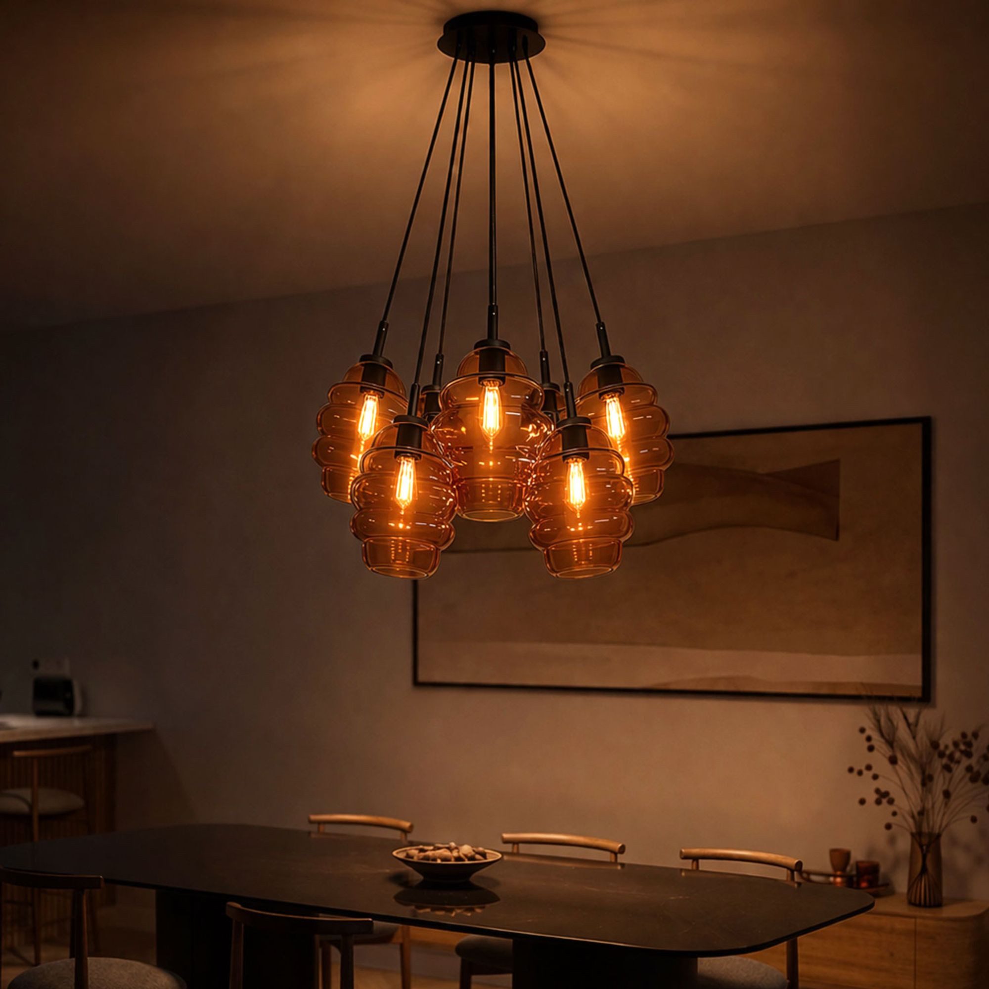 s.luce Pendelleuchte s.luce Echos Cluster Glas-Pendelleuchte 7-flammig 7x25cm Klar