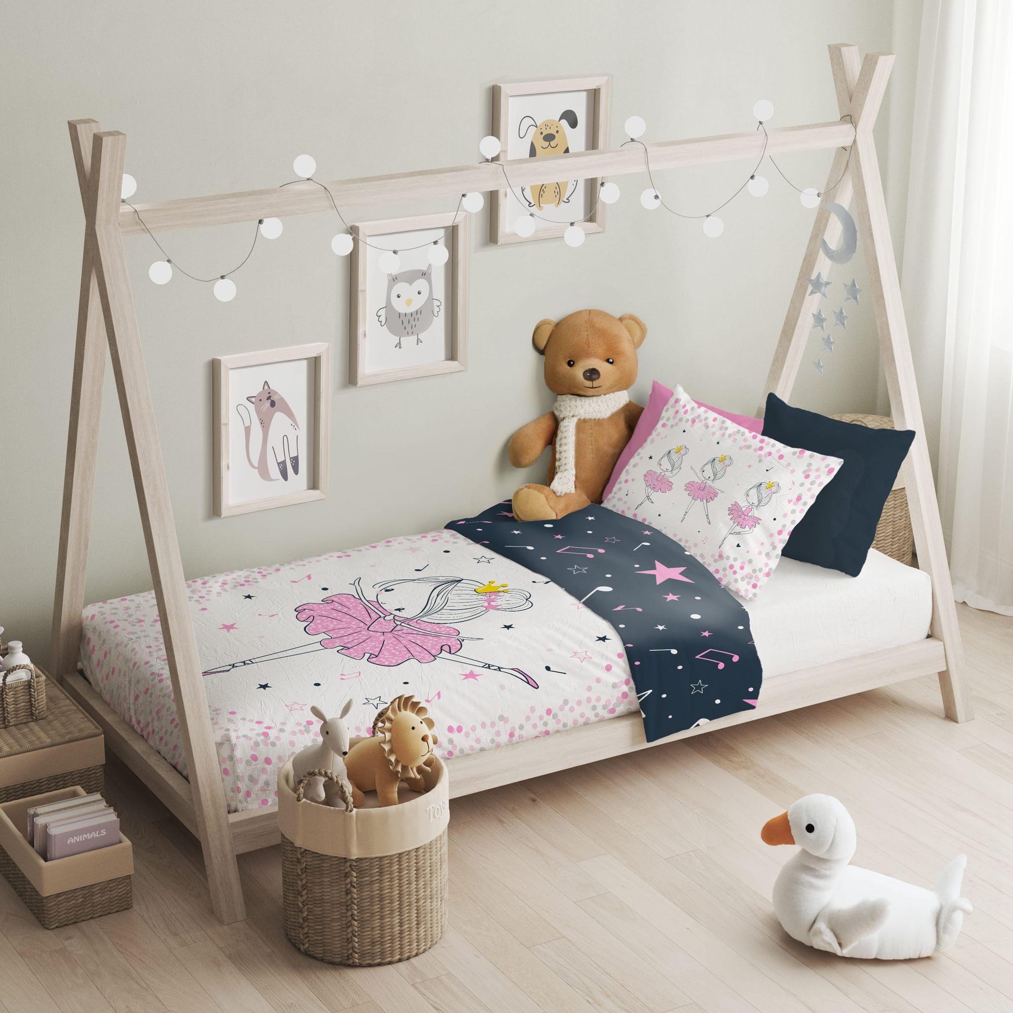 Faro Babybettwäsche Baby Bettwäsche Set mit Ballerina 2 tlg. 100x135 cm 100% Baumwolle, 1 teilig, Langlebig