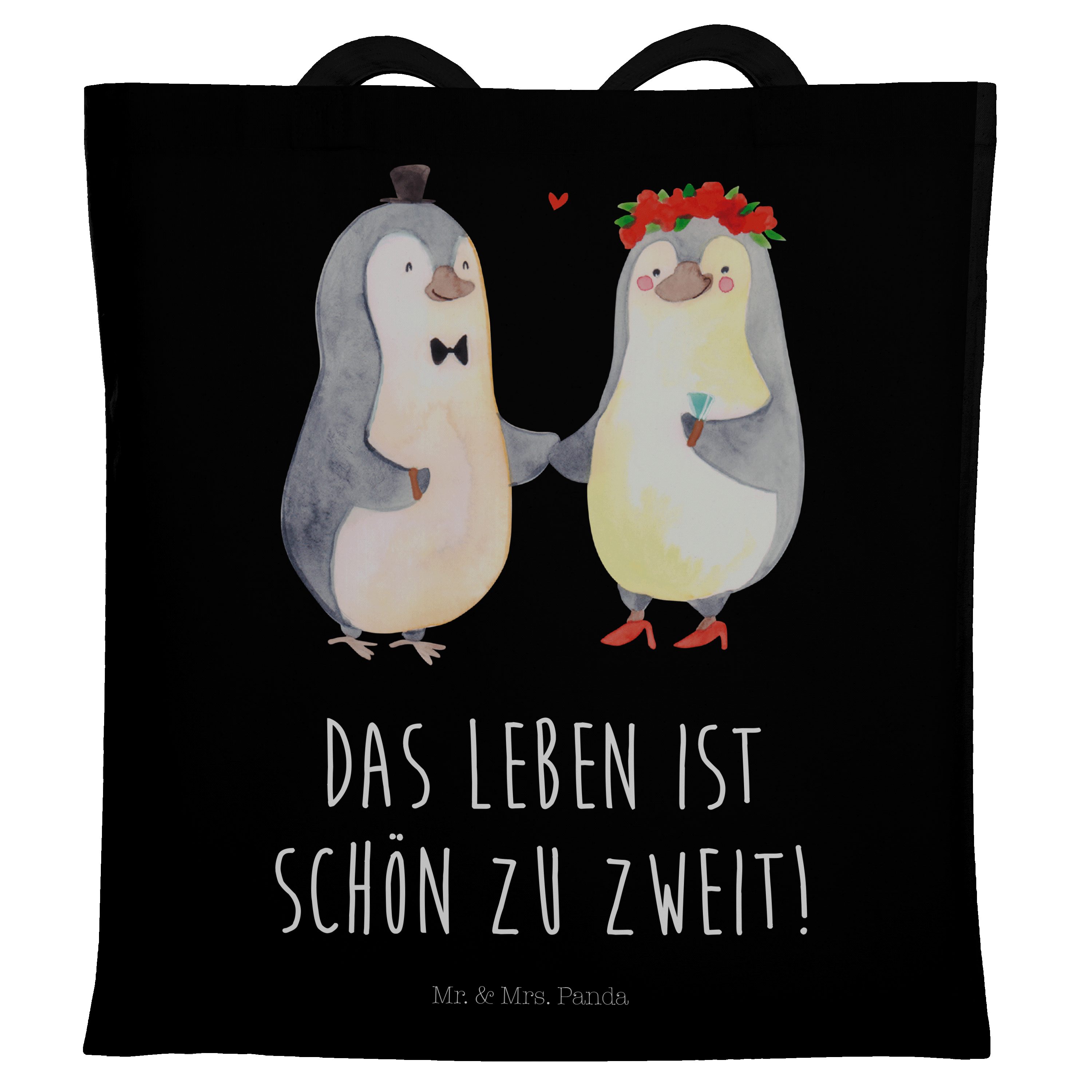 Mr. & Mrs. Panda Tragetasche Pinguin Heirat - Schwarz - Geschenk, Einkaufstasche, Hocheitstag, Ver (1-tlg)