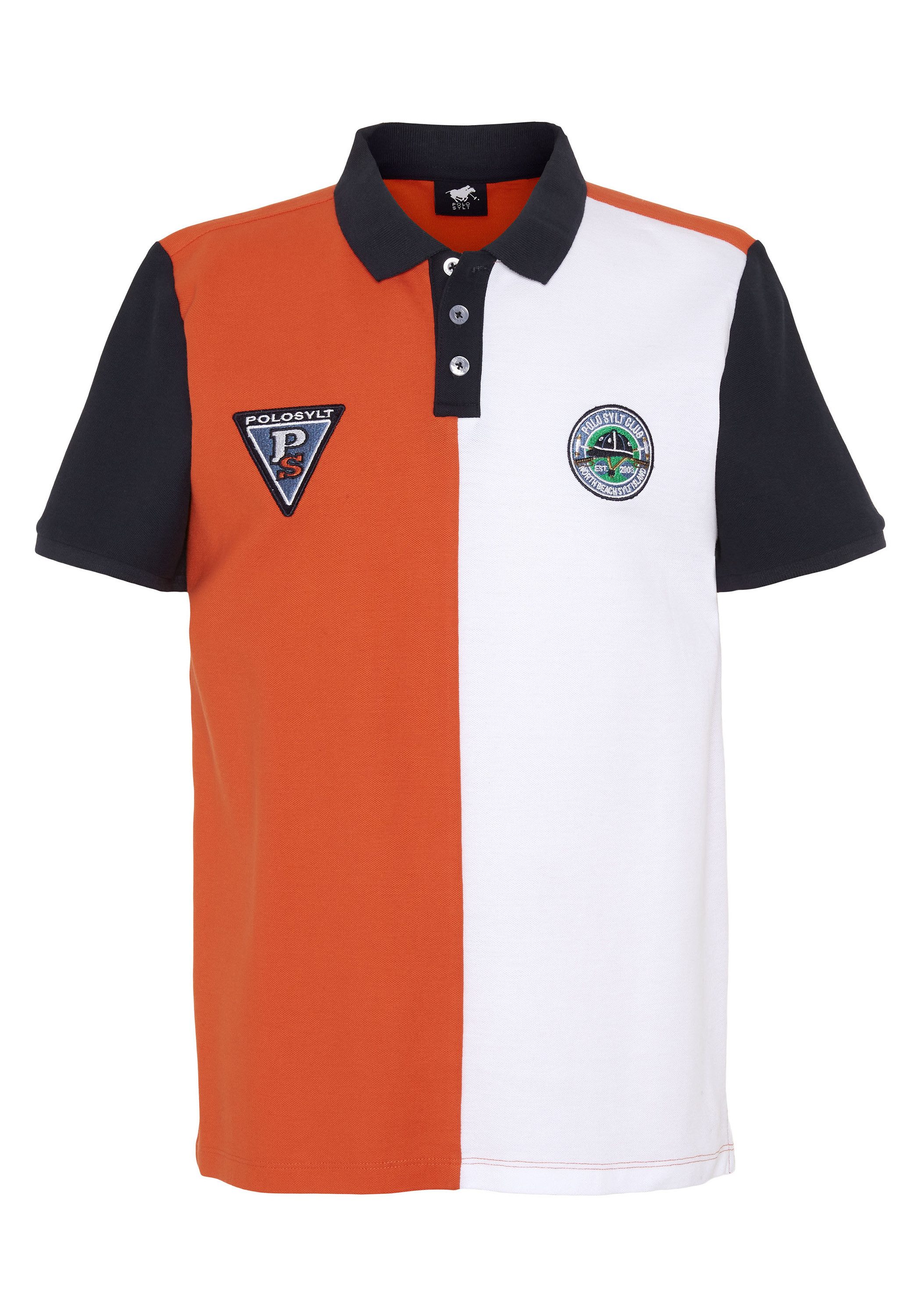 Polo Sylt Poloshirt in Colour-Block-Optik mit Patches und Nummer