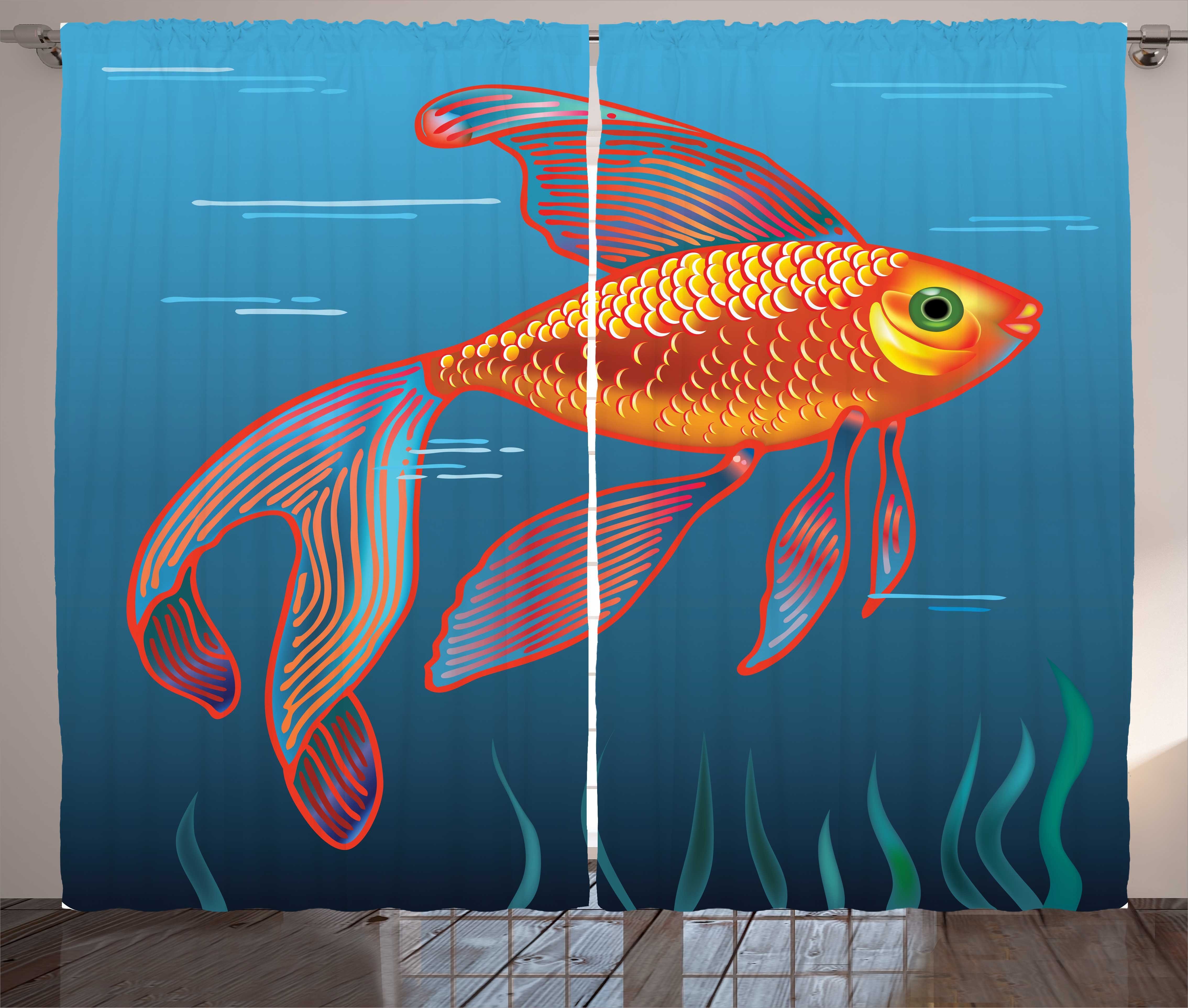 Haken, Kräuselband Goldfisch Vorhang Fische Wasser Aquarium mit und Gardine Abakuhaus, Schlaufen Schlafzimmer im